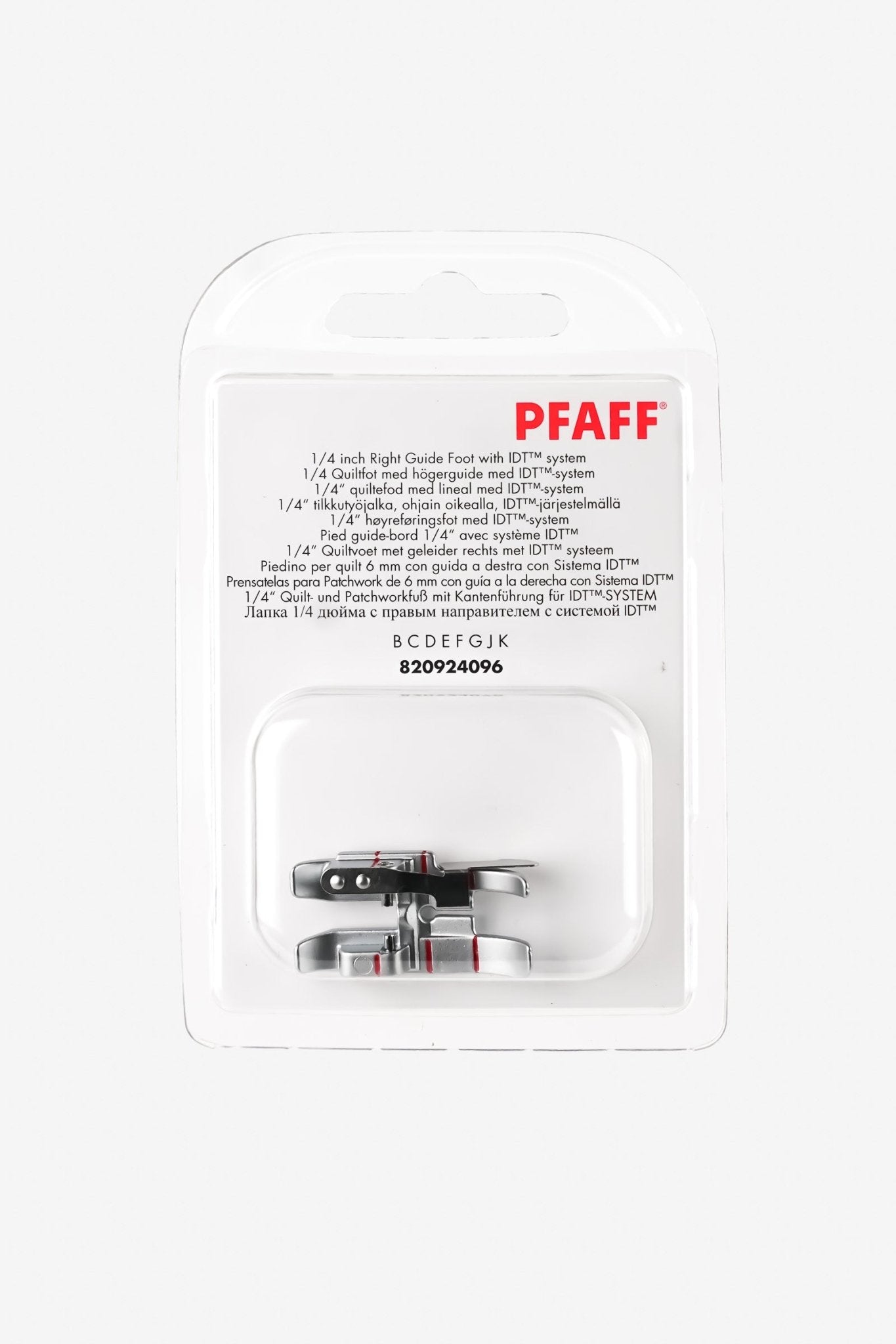 PFAFF 1/4" Quilt- und Patchworkfuß mit Kantenführung für IDT-System J K L - Make ma!