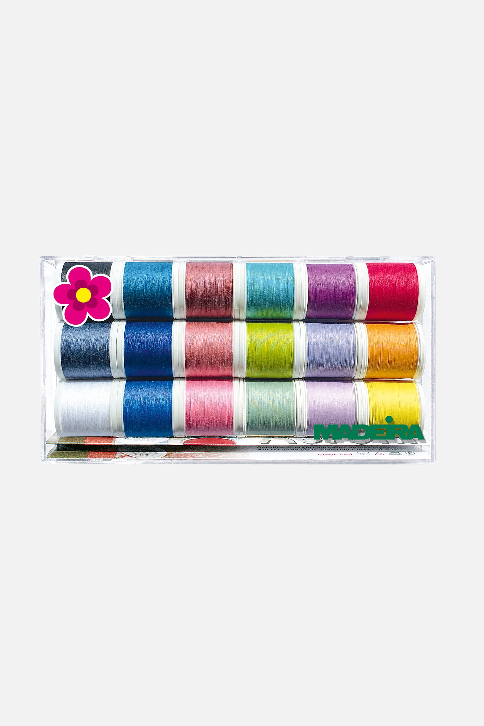 Madeira-Aerofil-120-Clear-Box-_-18x400-m-bunte-Polyester-Corespun-Garn-8025-50833-4003760980243