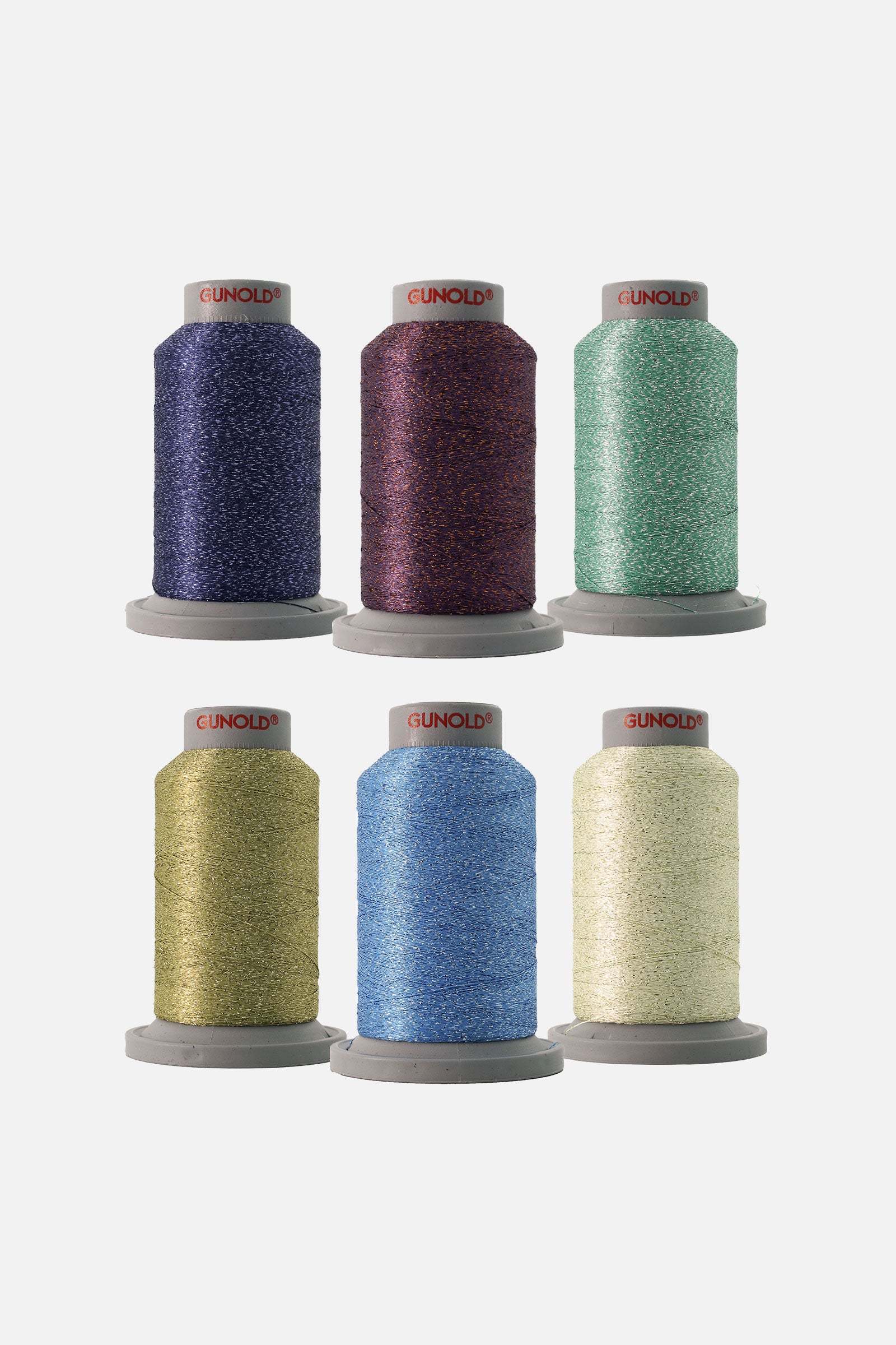 Sechs Miniking-Spulen POLY SPARKLE Stickgarn im Set "Under Water" mit maritimen Farben