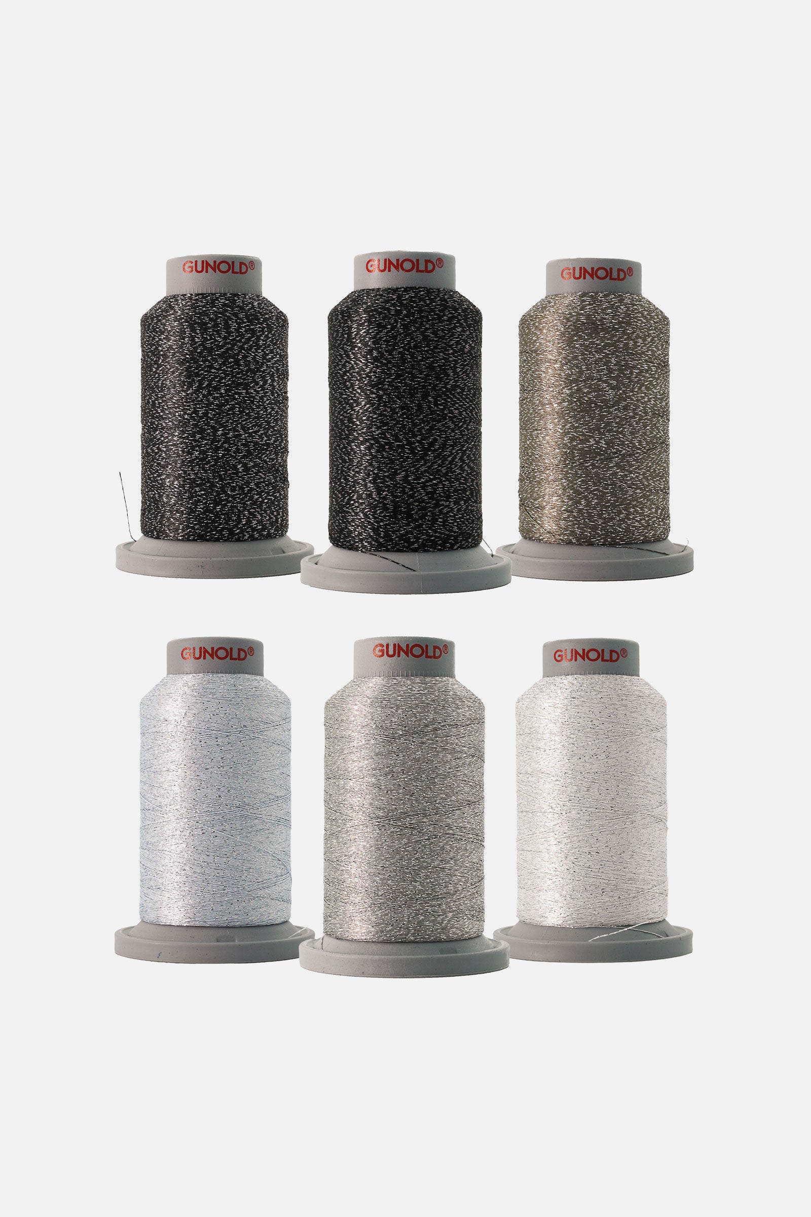Sechs Miniking-Spulen POLY SPARKLE Stickgarn im Set "Designer" mit klaren, eleganten Farben und Glanz