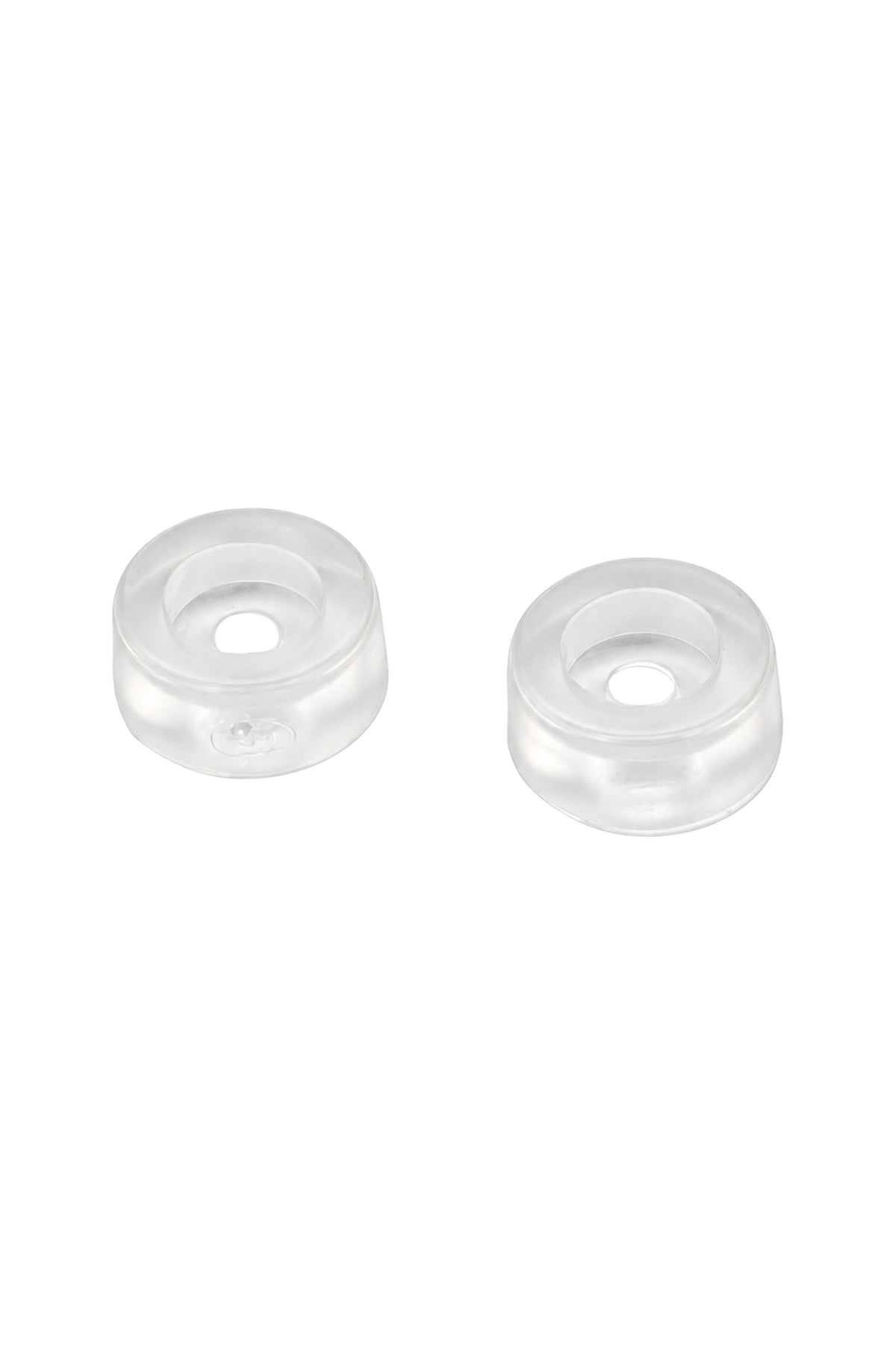 Zwei transparente bernette Gummidämpfer für die Freiarmbasis in Schrägansicht