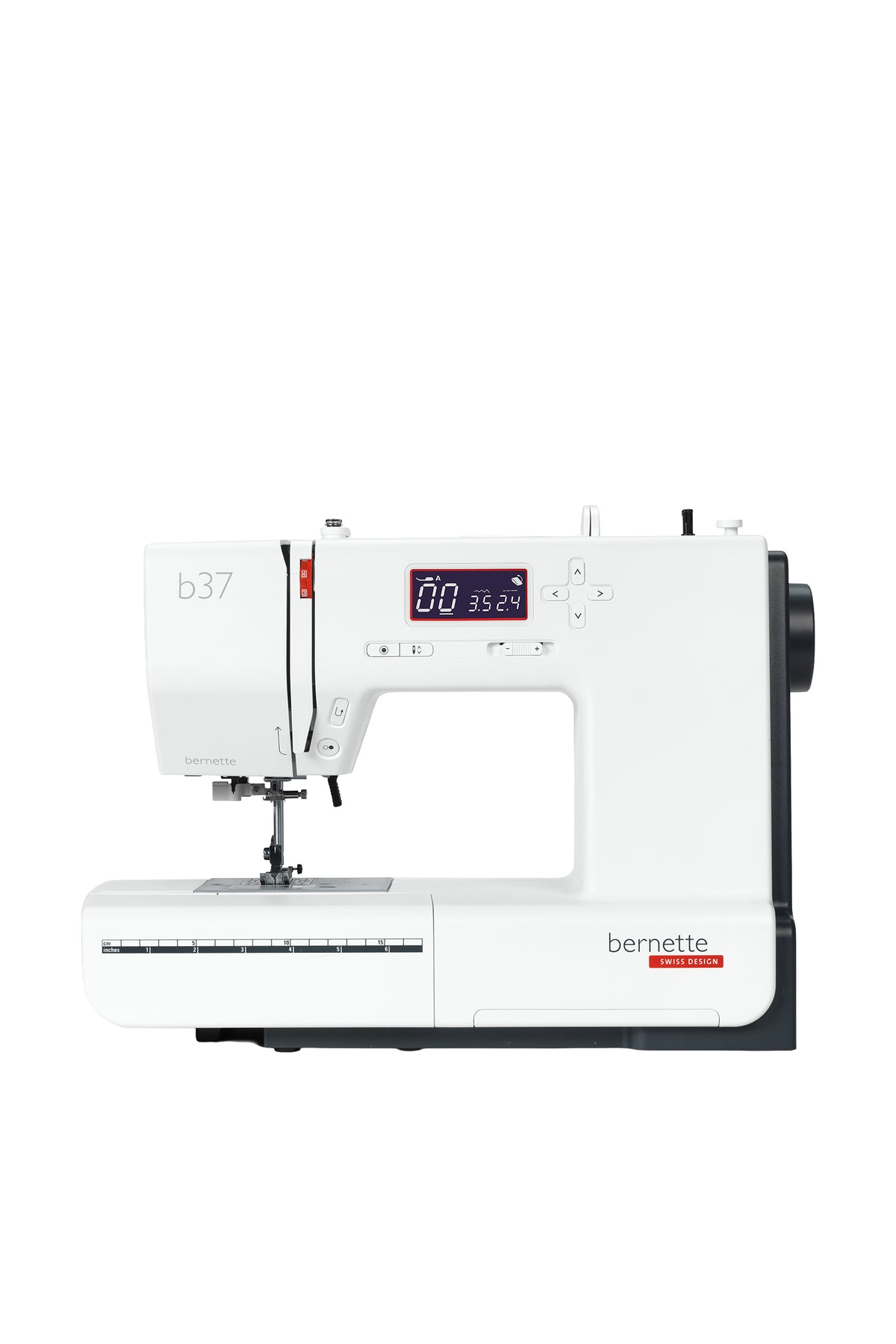 bernette b37 sewing machine in a straight front view, isolated without a floor shadow