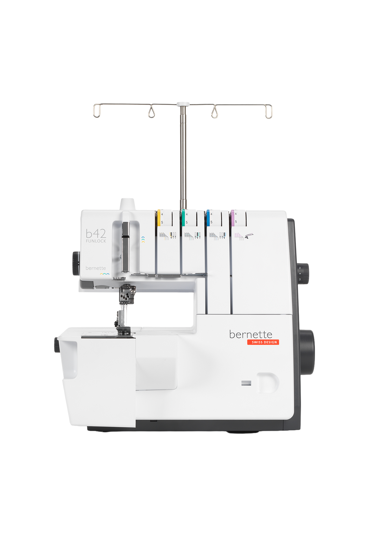bernette b42 FUNLOCK Coverstitch in gerader Frontansicht, freigestellt ohne Bodenschatten
