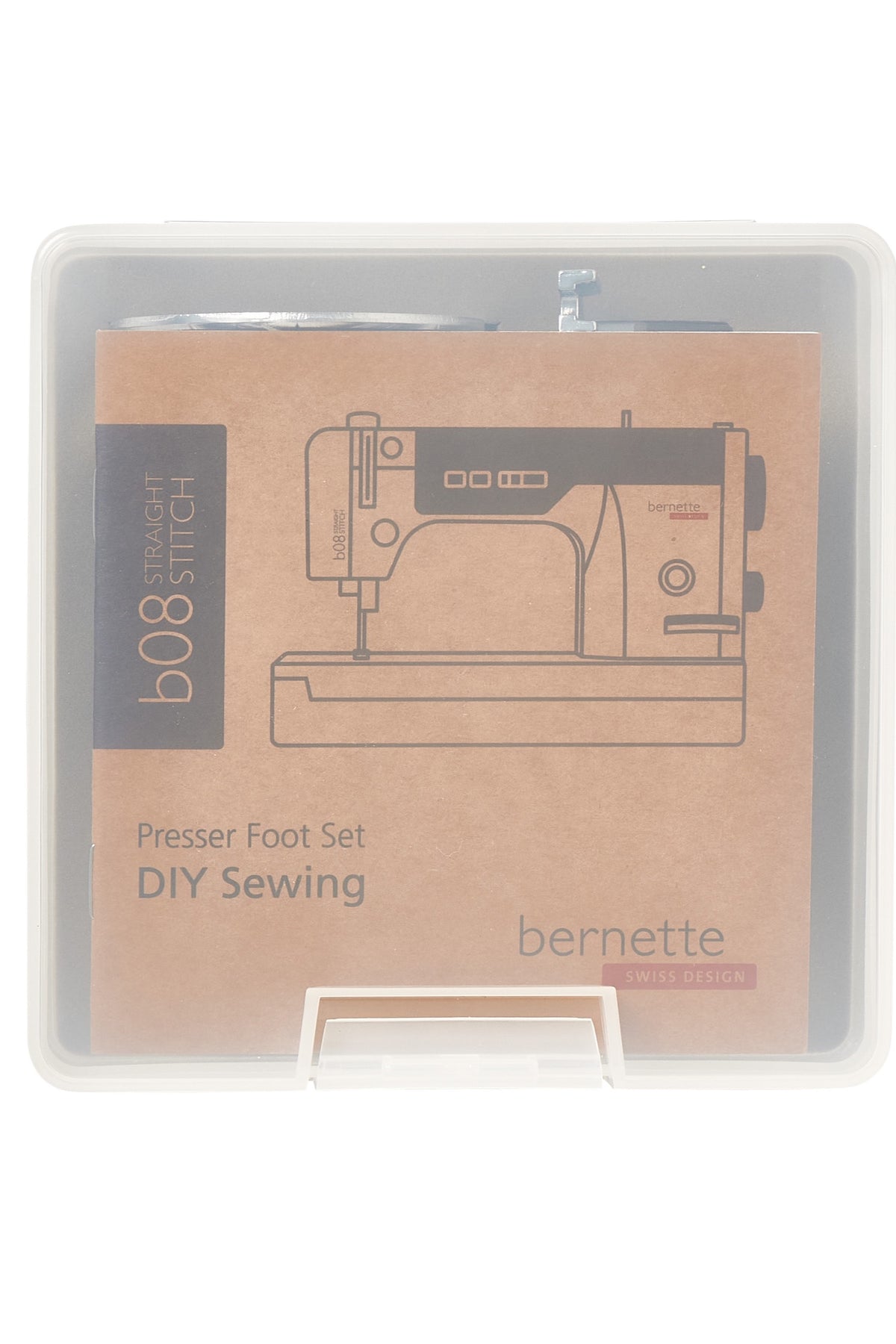 Boîte de rangement fermée du kit de pieds-de-biche bernette DIY pour la b08 Straight Stitch