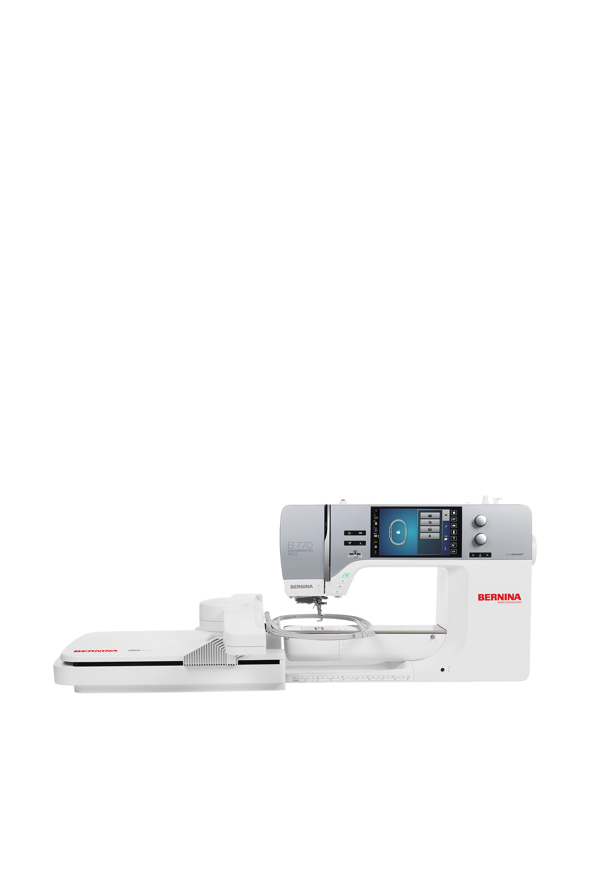 BERNINA B 770 QE PRO mit Stickmodul L (SDT) Näh- & Stickmaschine in gerader Frontansicht ohne Bodenschatten