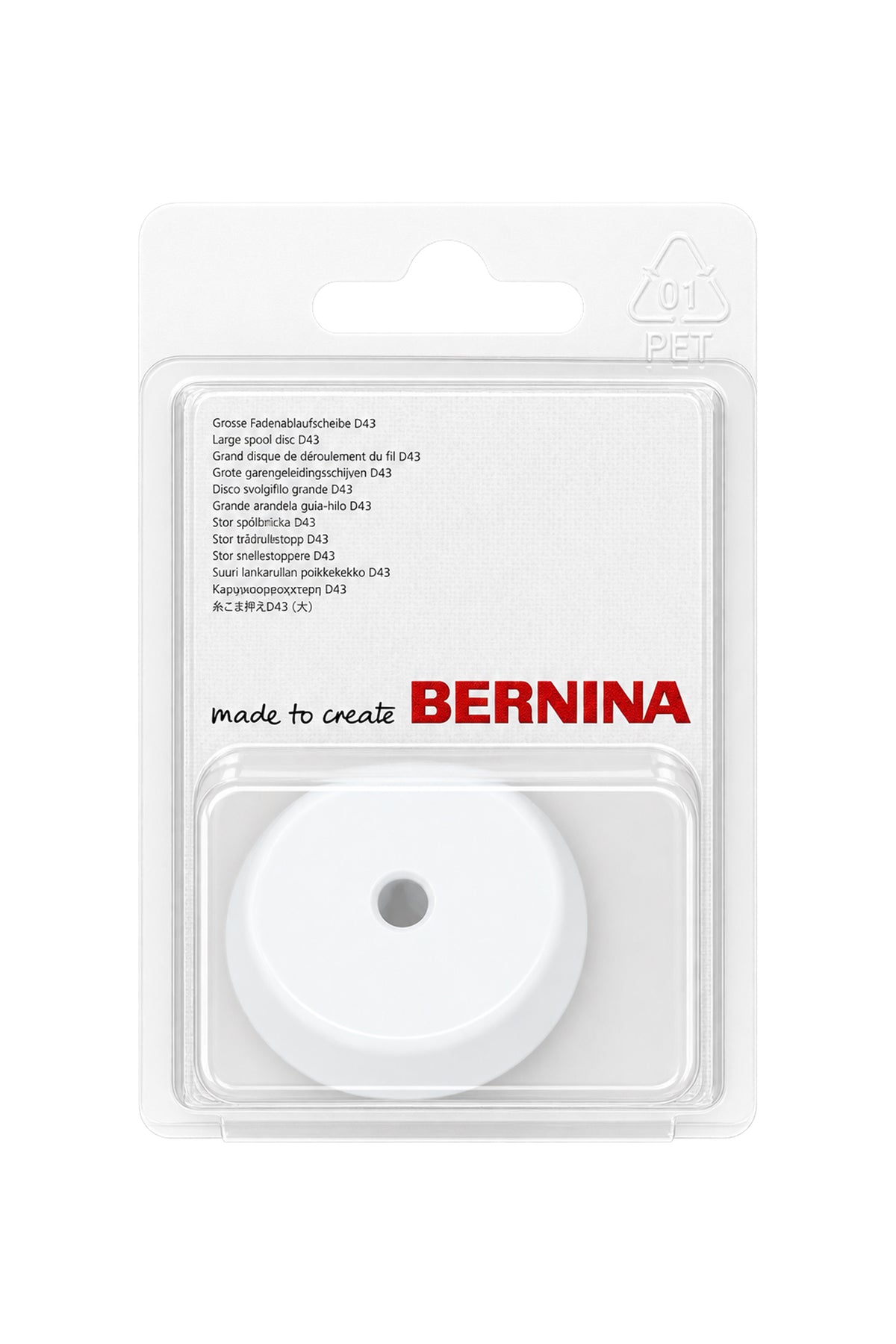 BERNINA Disque de dévidage de fil grand format D43 dans son emballage d'origine – Vue de face