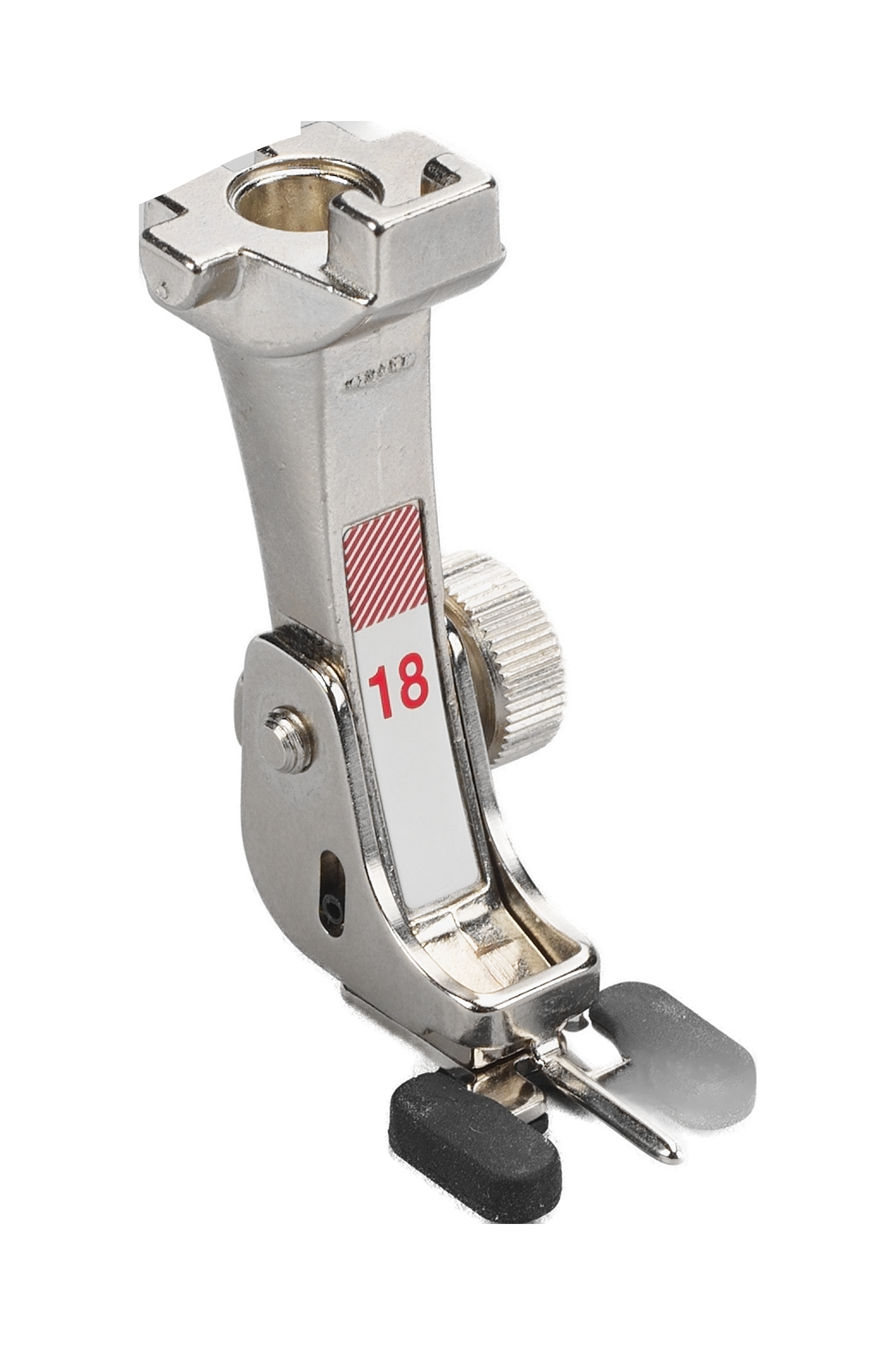 BERNINA Knopfannähfuß #18 mit gummierter Sohle und einstellbarer Mittelzehe.