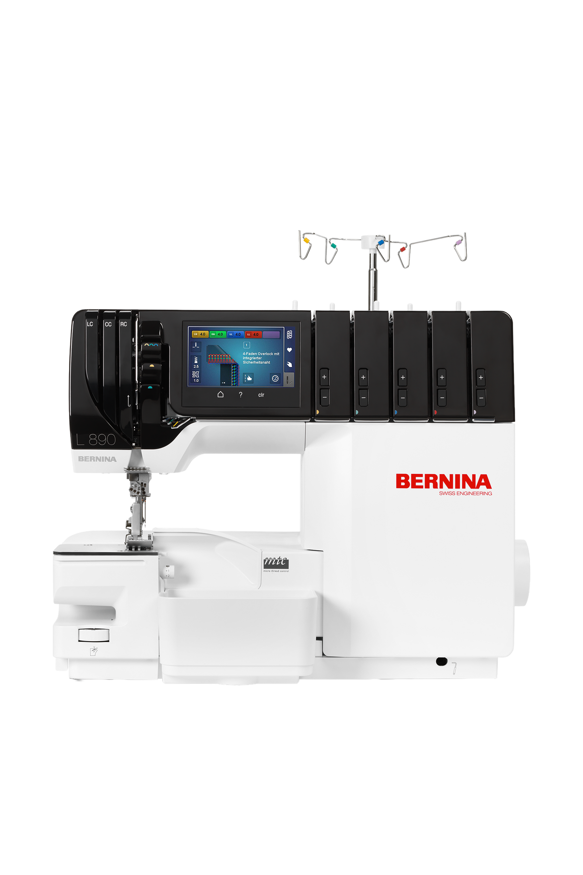 BERNINA L 890 Overlock/Coverstitch-Combo in gerader Frontansicht, freigestellt ohne Bodenschatten