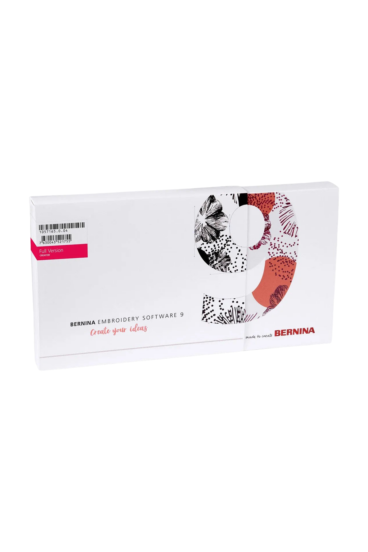 BERNINA V9 Creator Sticksoftware in vollständiger Produktansicht, in Adobe Photoshop freigestellt ohne Schatten