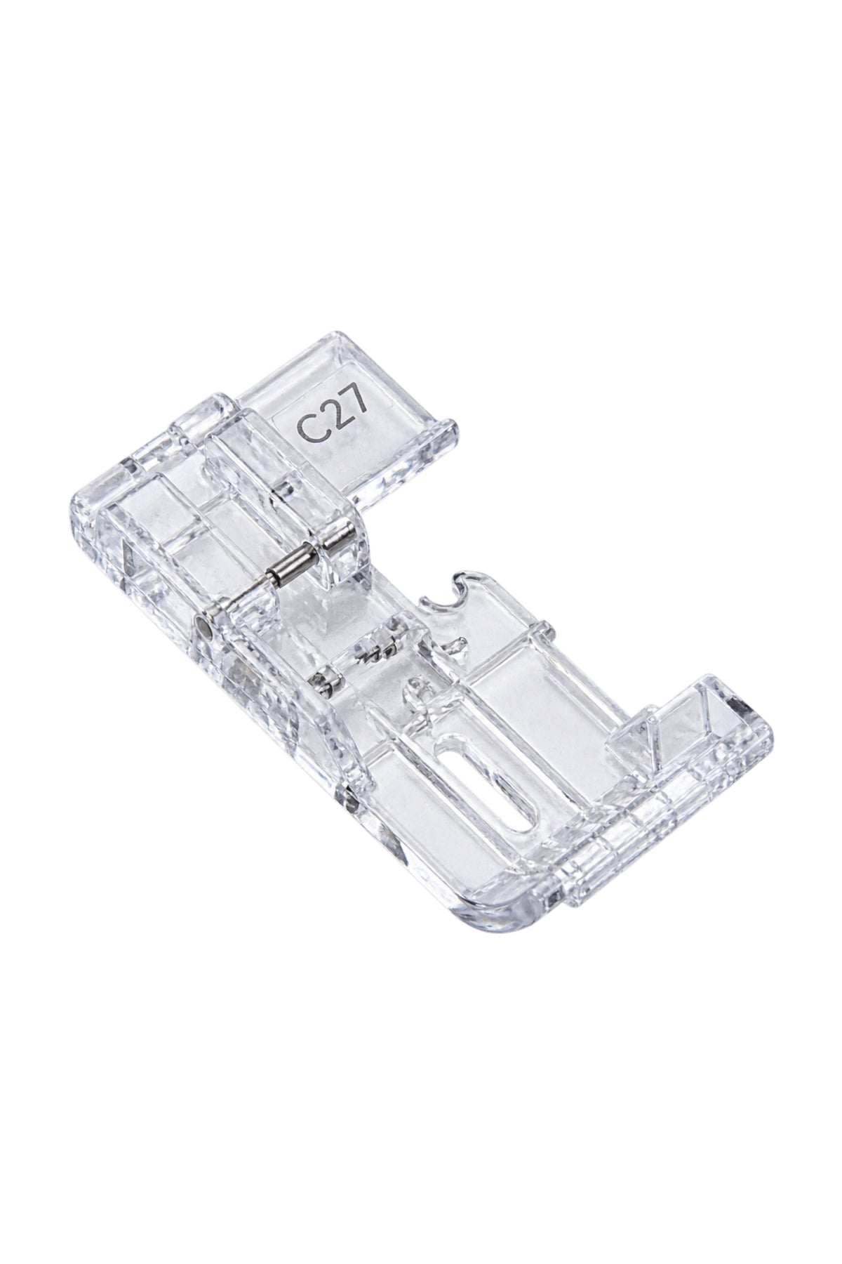 Transparent BERNINA Overlock and Combostich Foot #C27 in full product view, cropped in Adobe Photoshop, centered, and without shadows