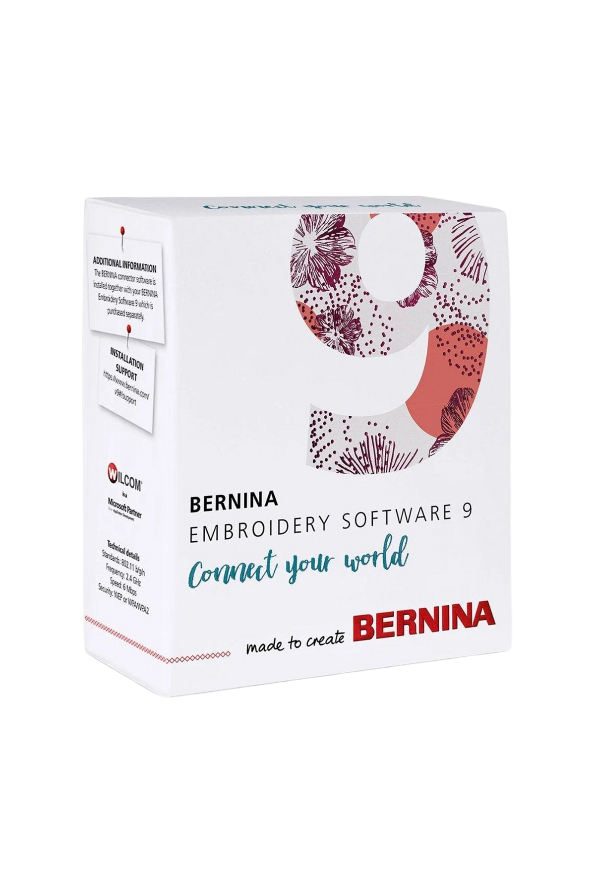 BERNINA V9 WiFi-Gerät in vollständiger Produktansicht, in Adobe Photoshop freigestellt ohne Schatten