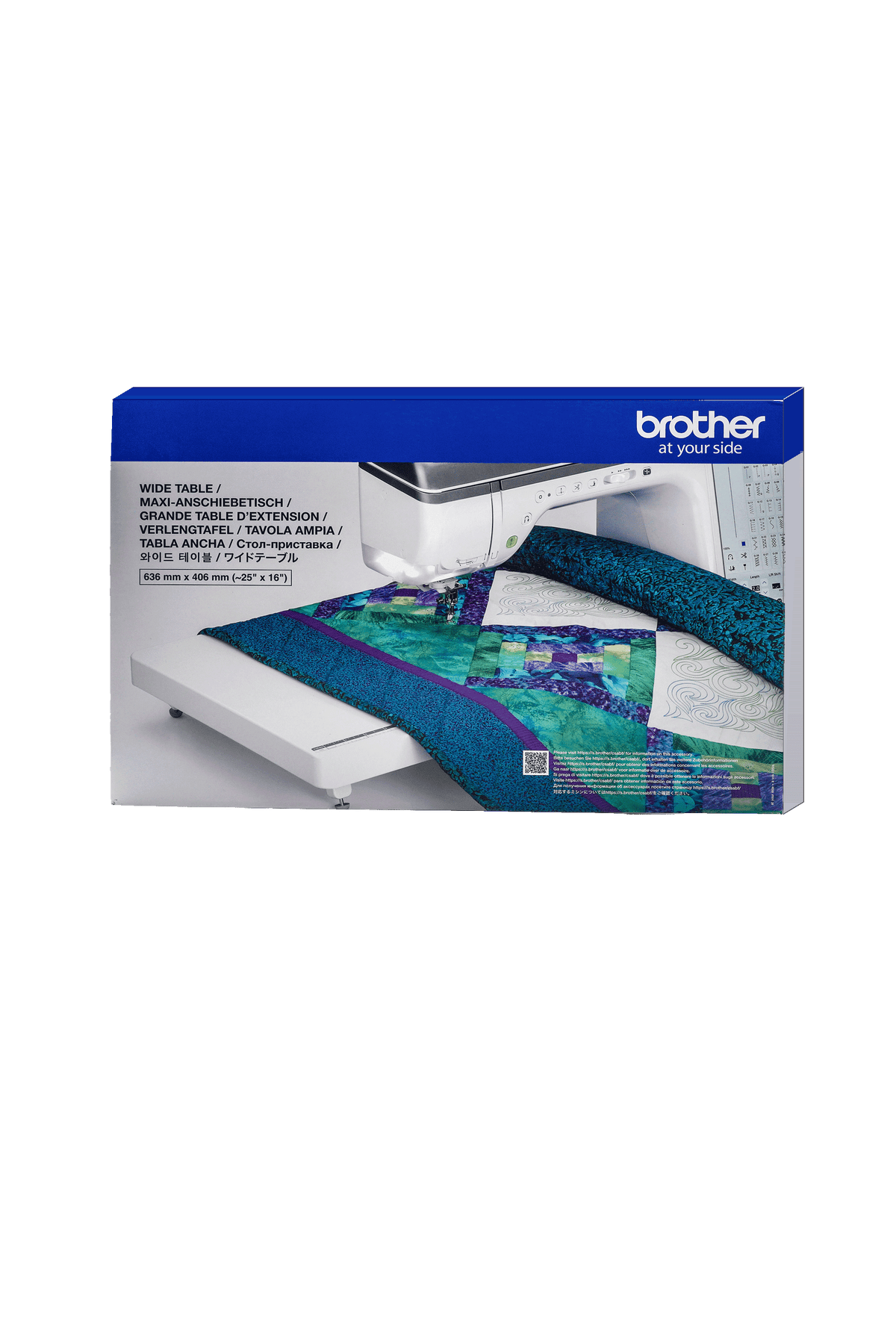 Brother Maxi-Anschiebetisch WT19, 63,6 × 40,6 cm – Verpackung in Perspektivansicht