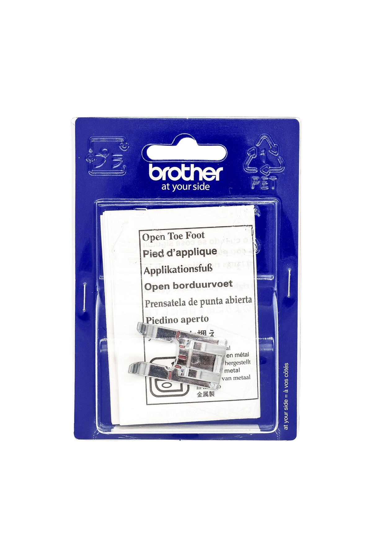 Brother Applikationsfuß offen in vollständiger Produktansicht mit freier Euroloch-Aufhängung