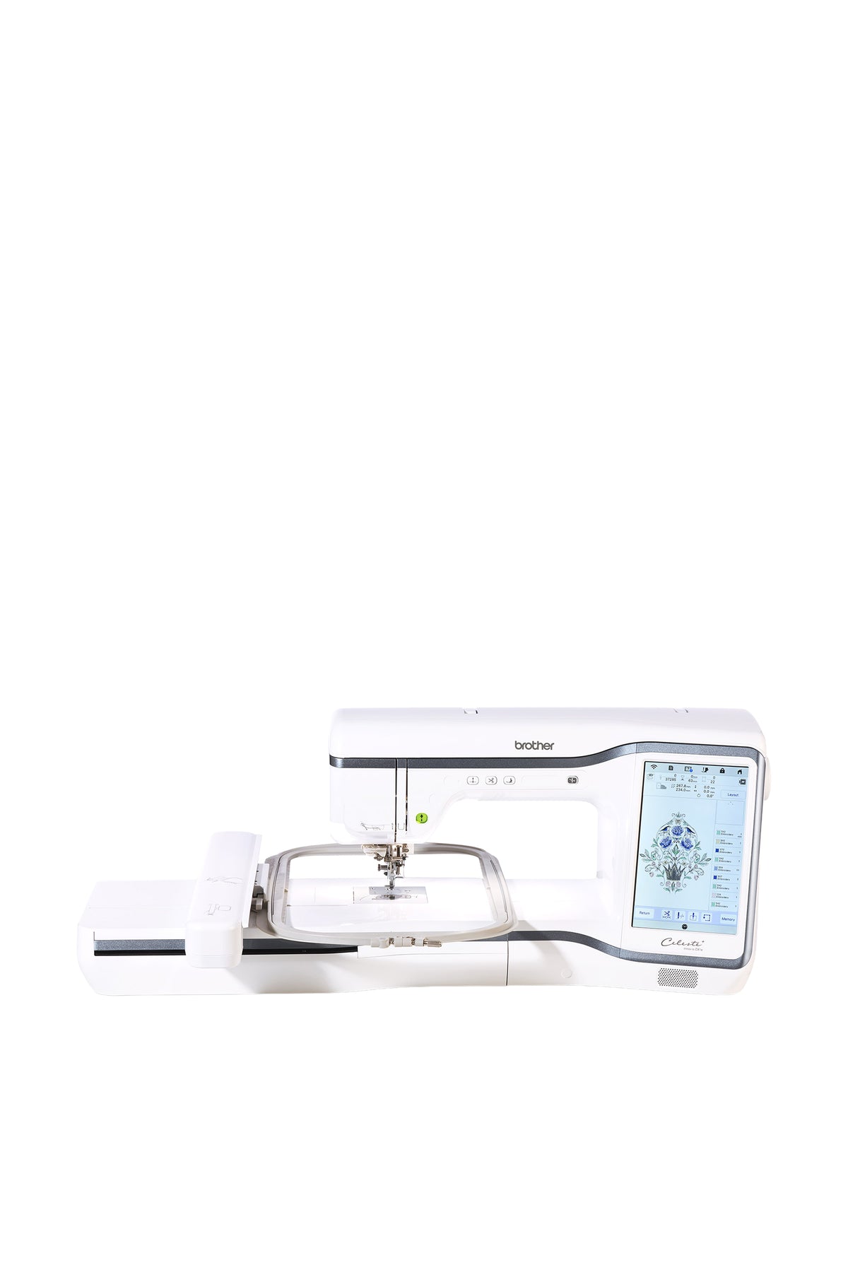 Brother Celeste Innov-is CX1E embroidery machine, straight-on view without a floor shadow