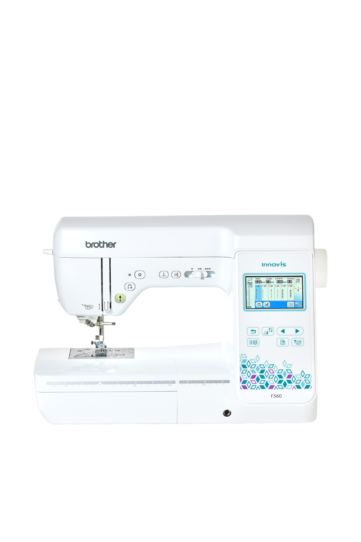 Brother Innov-is F560 Nähmaschine in gerader Frontansicht ohne Bodenschatten