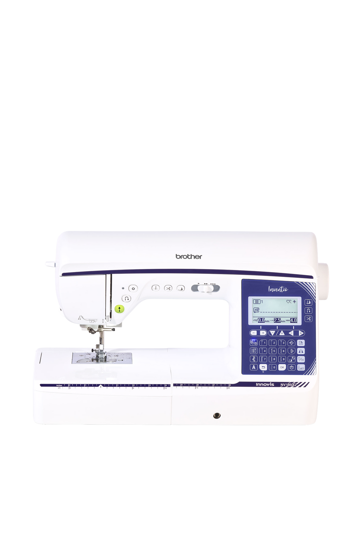 Brother Inventio NV1850Q Nähmaschine in gerader Frontansicht ohne Bodenschatten