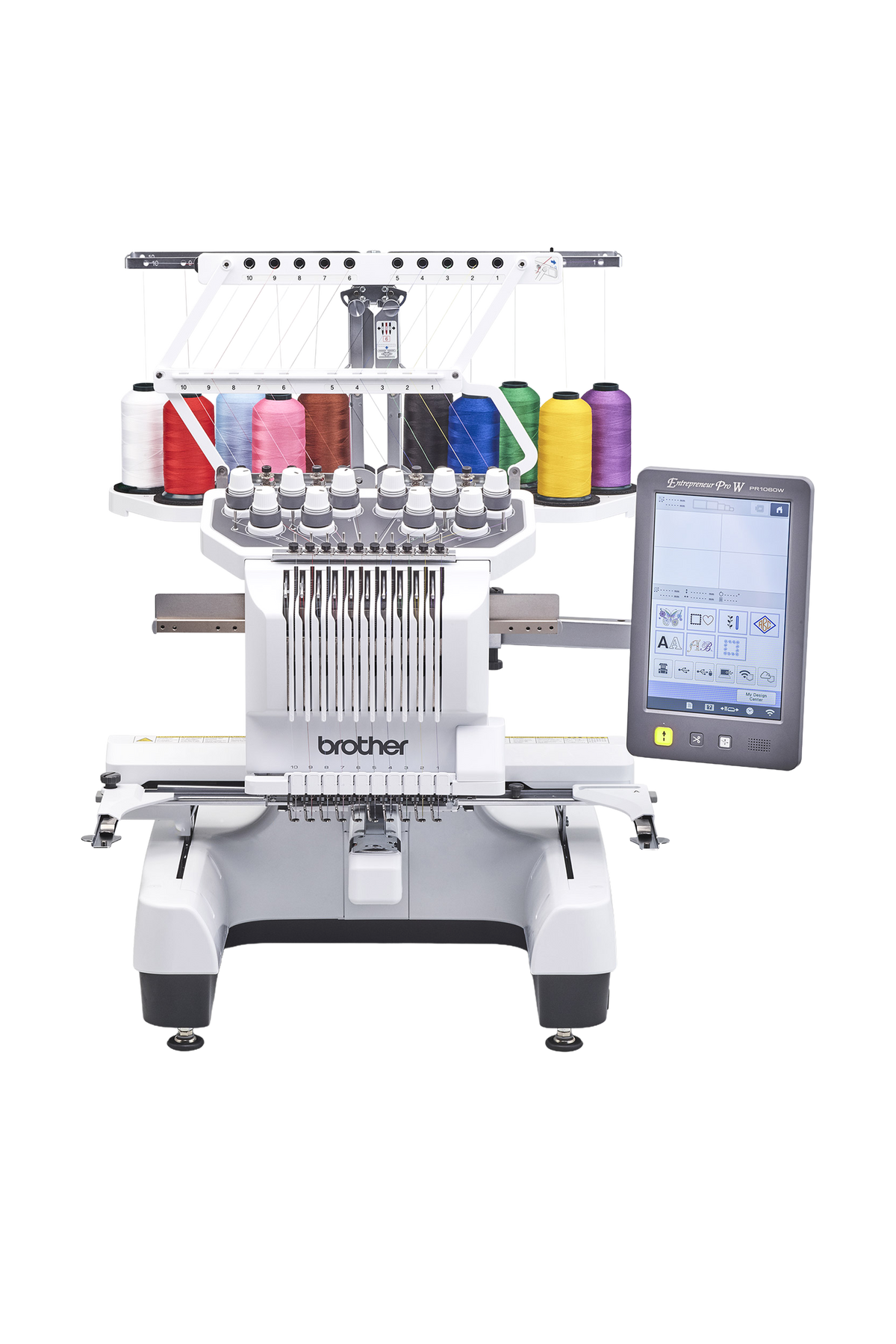 Brother PR1060W Stickmaschine in gerader Frontansicht ohne Bodenschatten