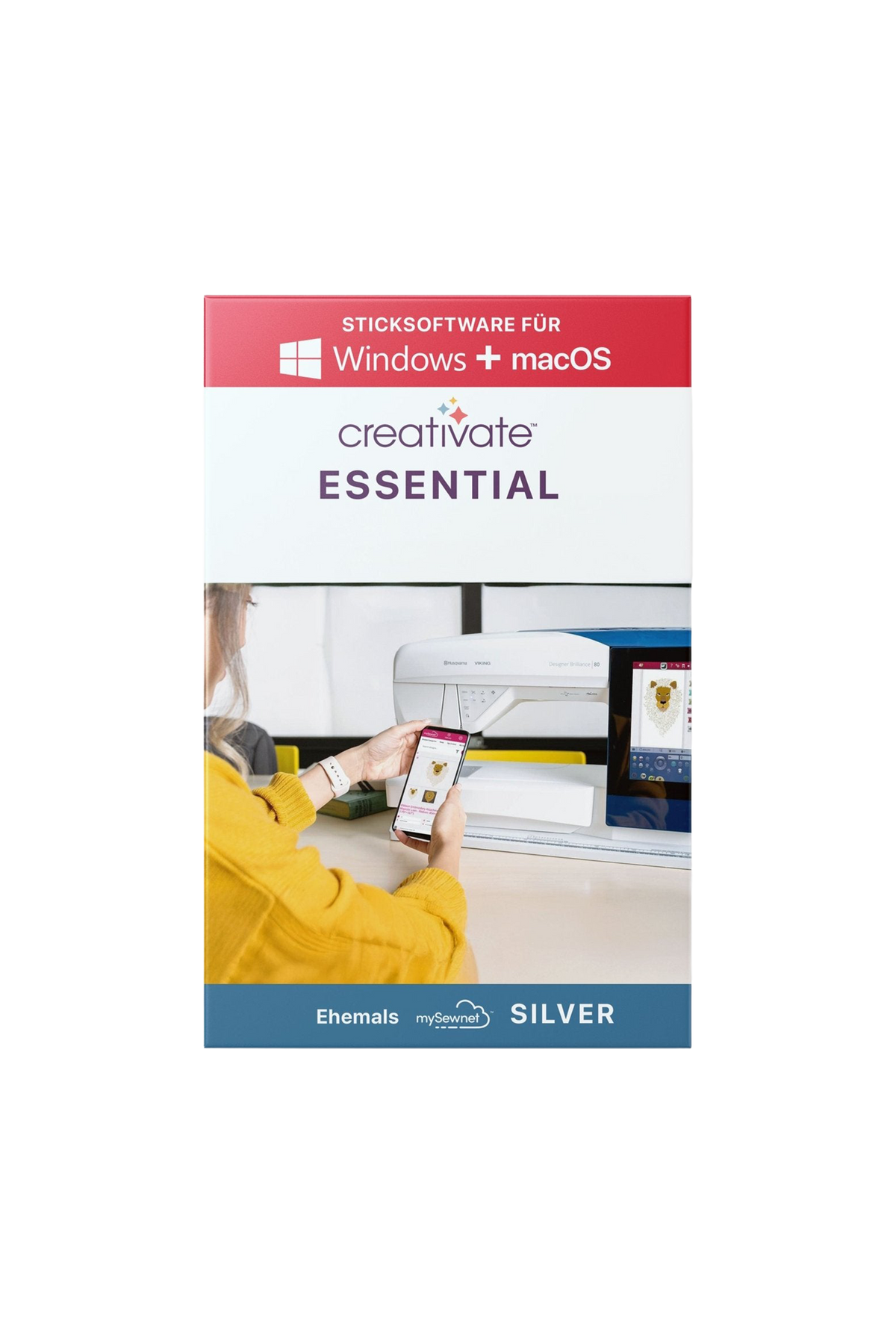 CREATIVATE Essential – Sticksoftware für Mac & Windows in vollständiger Produktansicht, in Adobe Photoshop freigestellt ohne Schatten