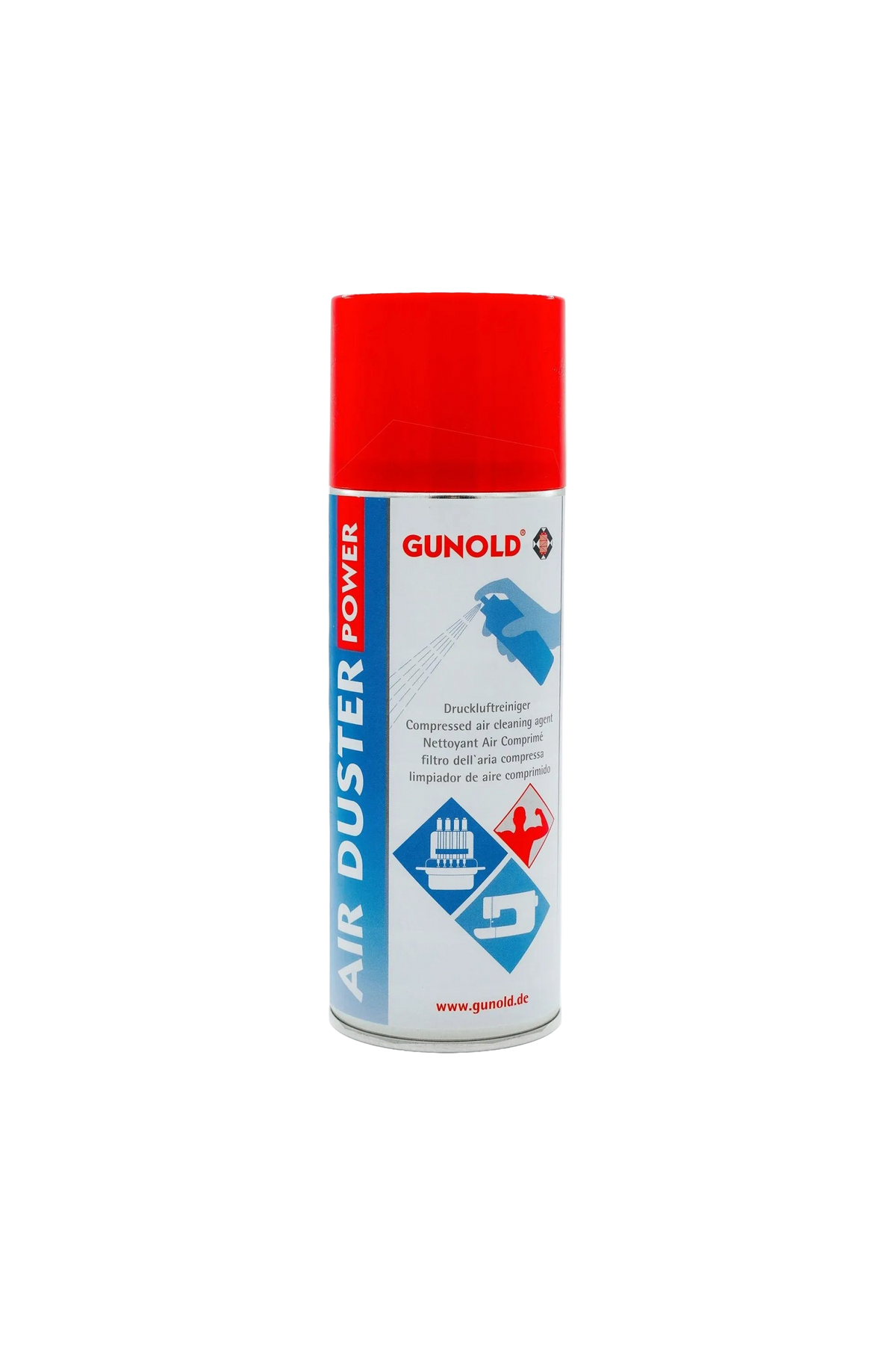 Gunold AIR DUSTER Druckluftspray in weißer Dose mit roter Kappe