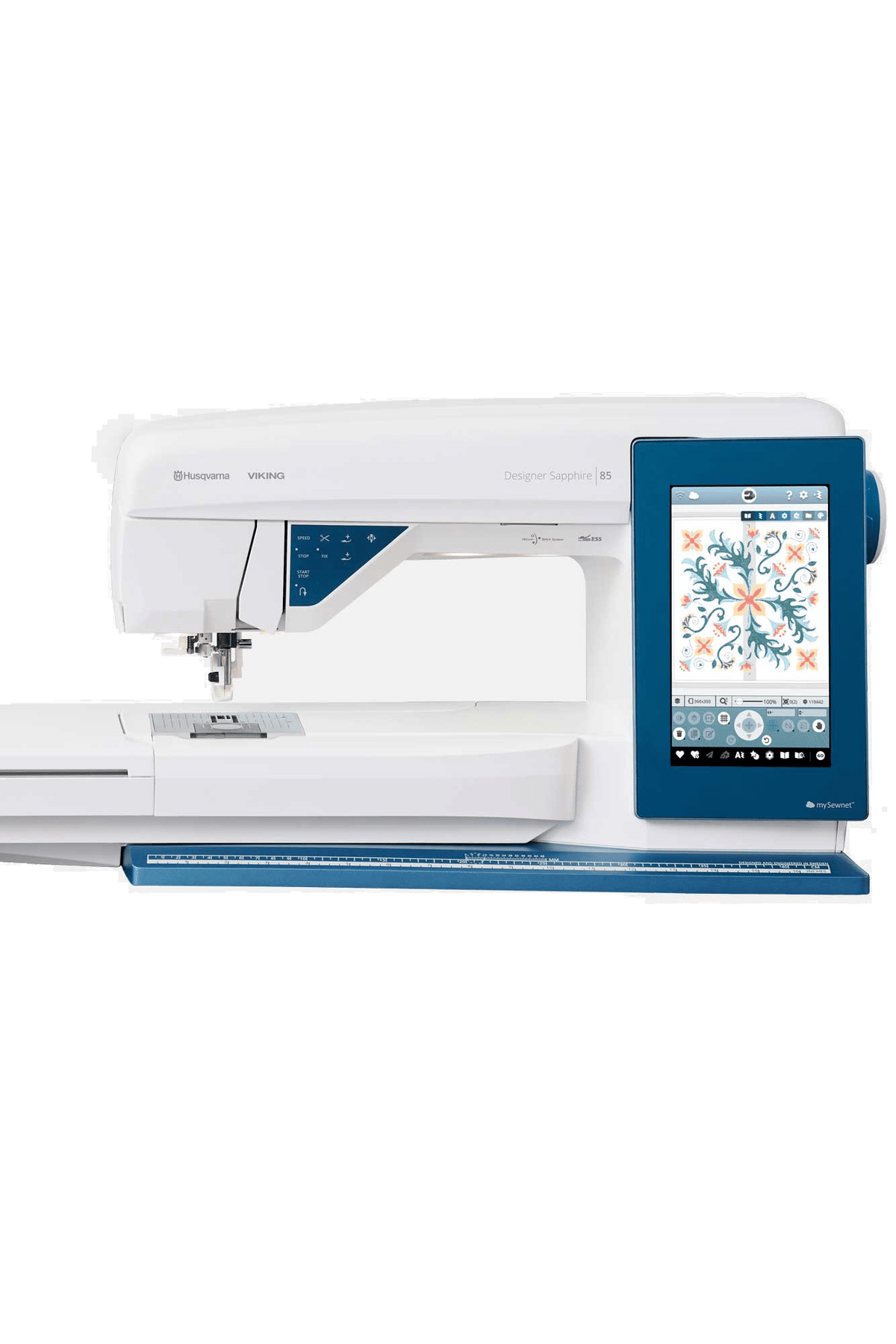 Husqvarna VIKING™ Designer Sapphire 85 mit Stickeinheit sewing and embroidery machine in product view