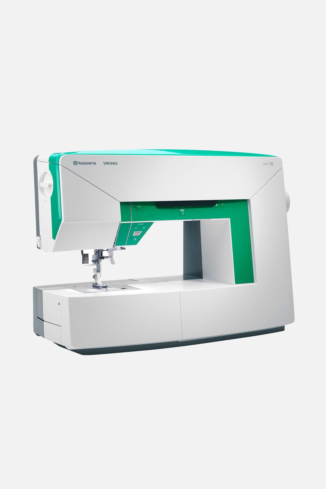 Schrägansicht der beliebten, computergesteuerten Nähmaschine: Jade 20 von Husqvarna VIKING