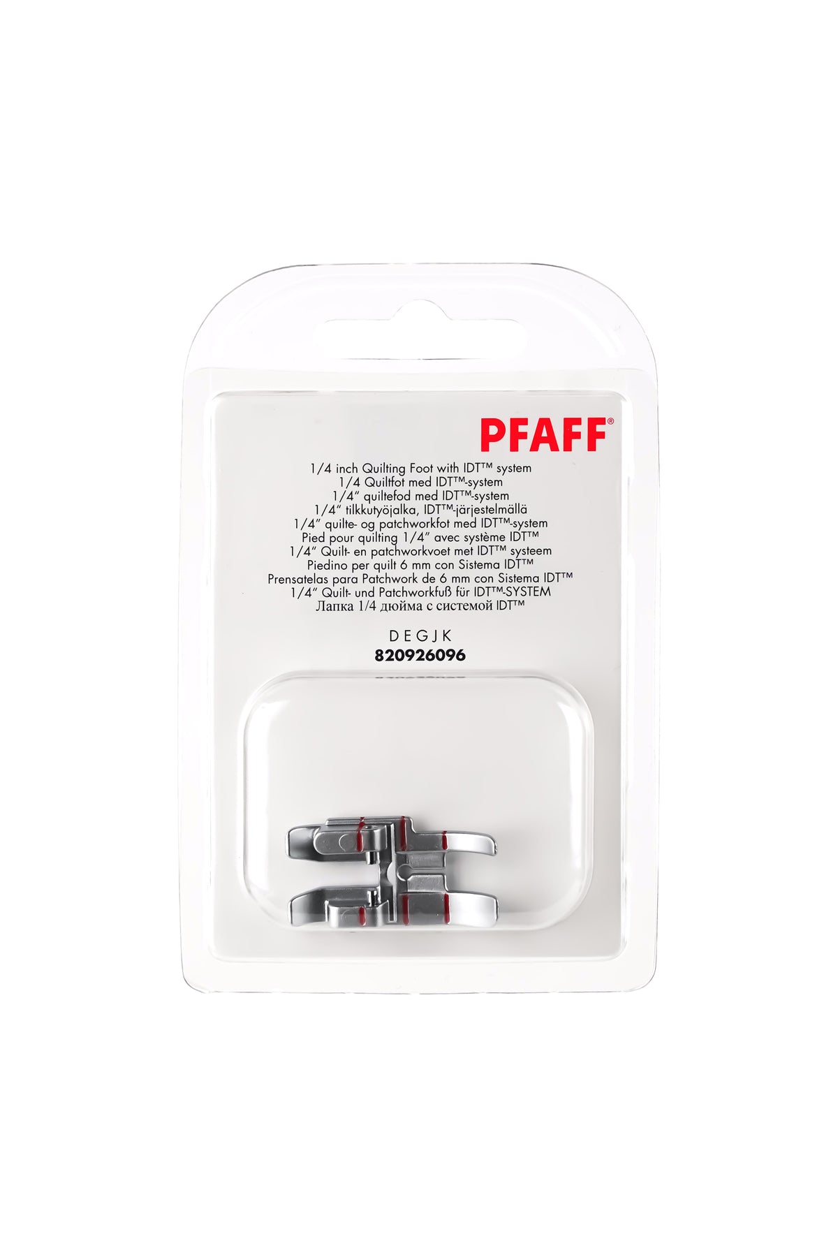 PFAFF 1/4-Zoll-Quilt- und Patchworkfuß für IDT-System J K L in vollständiger Originalverpackung mit sichtbarem Nähfuß