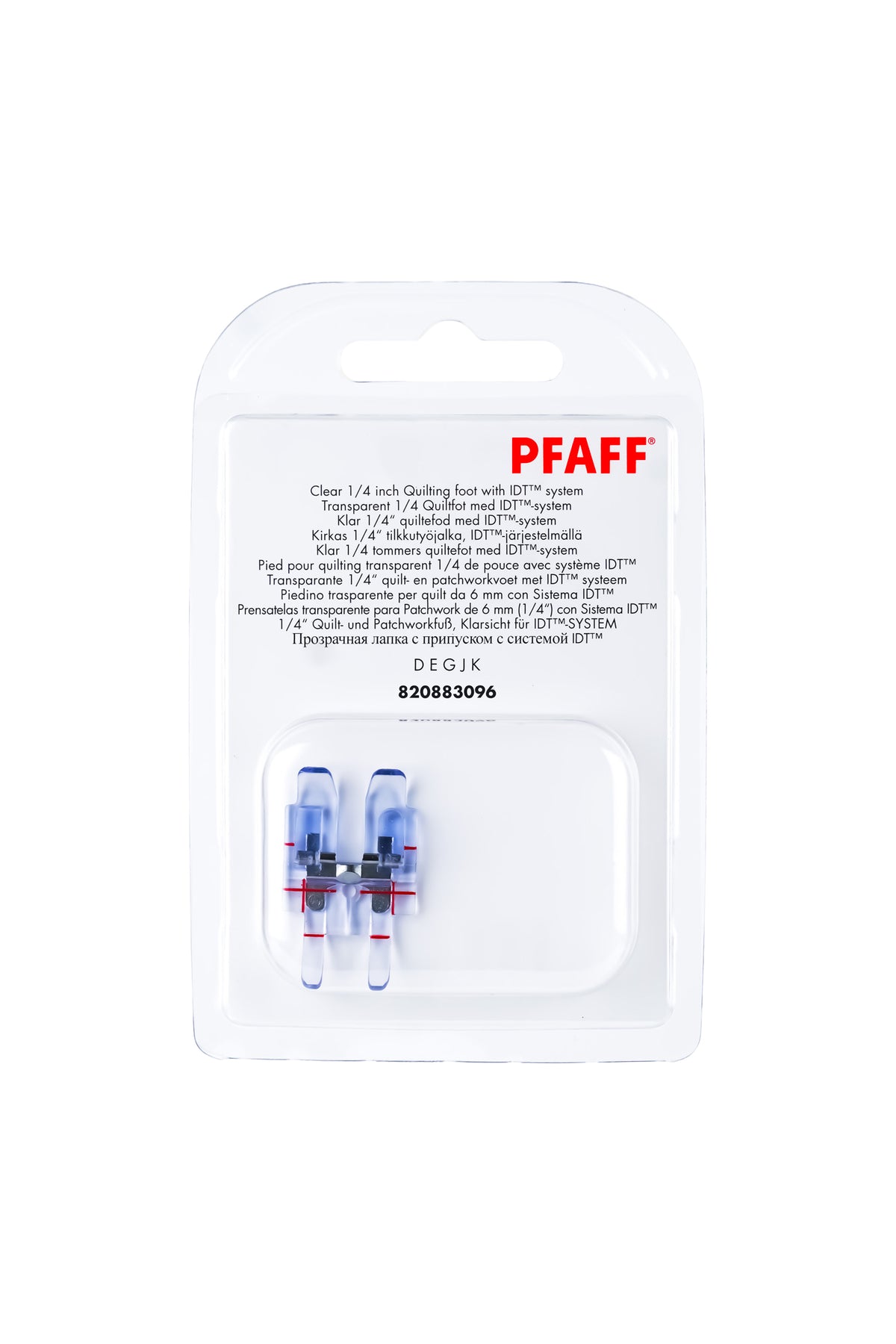 PFAFF 1/4″-Patchworkfuß Klarsicht für IDT™ in Originalverpackung von vorne