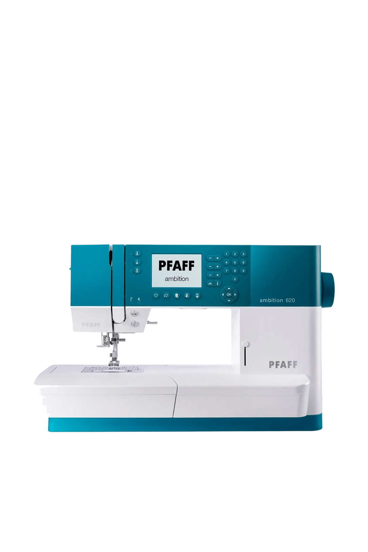 PFAFF ambition 620 Nähmaschine in gerader Frontansicht, freigestellt ohne Bodenschatten