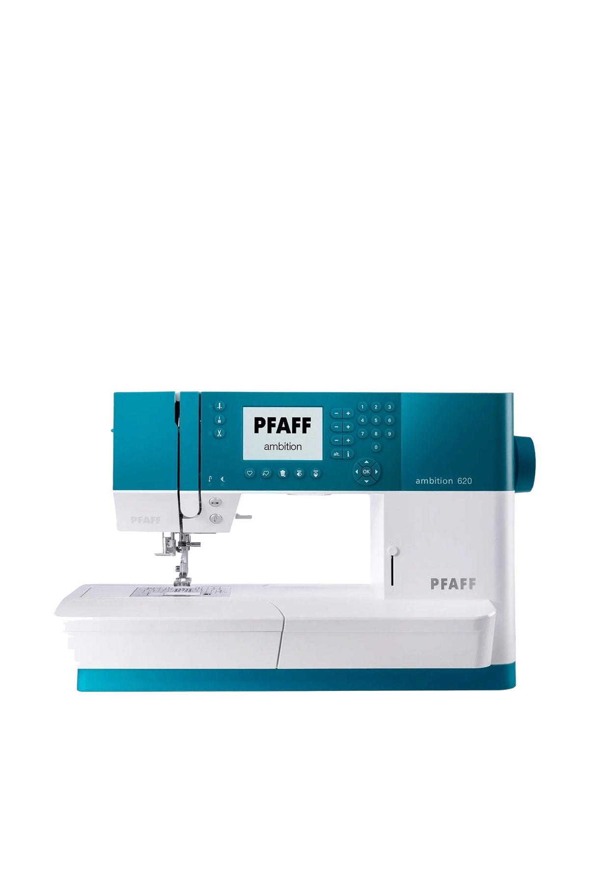 PFAFF ambition 620 Nähmaschine in gerader Frontansicht, freigestellt ohne Bodenschatten