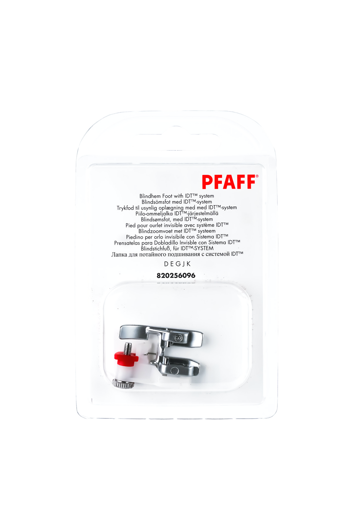 PFAFF Blindstichfuß für IDT-System J K L in vollständiger Originalverpackung von vorne mit sichtbarem Nähfuß
