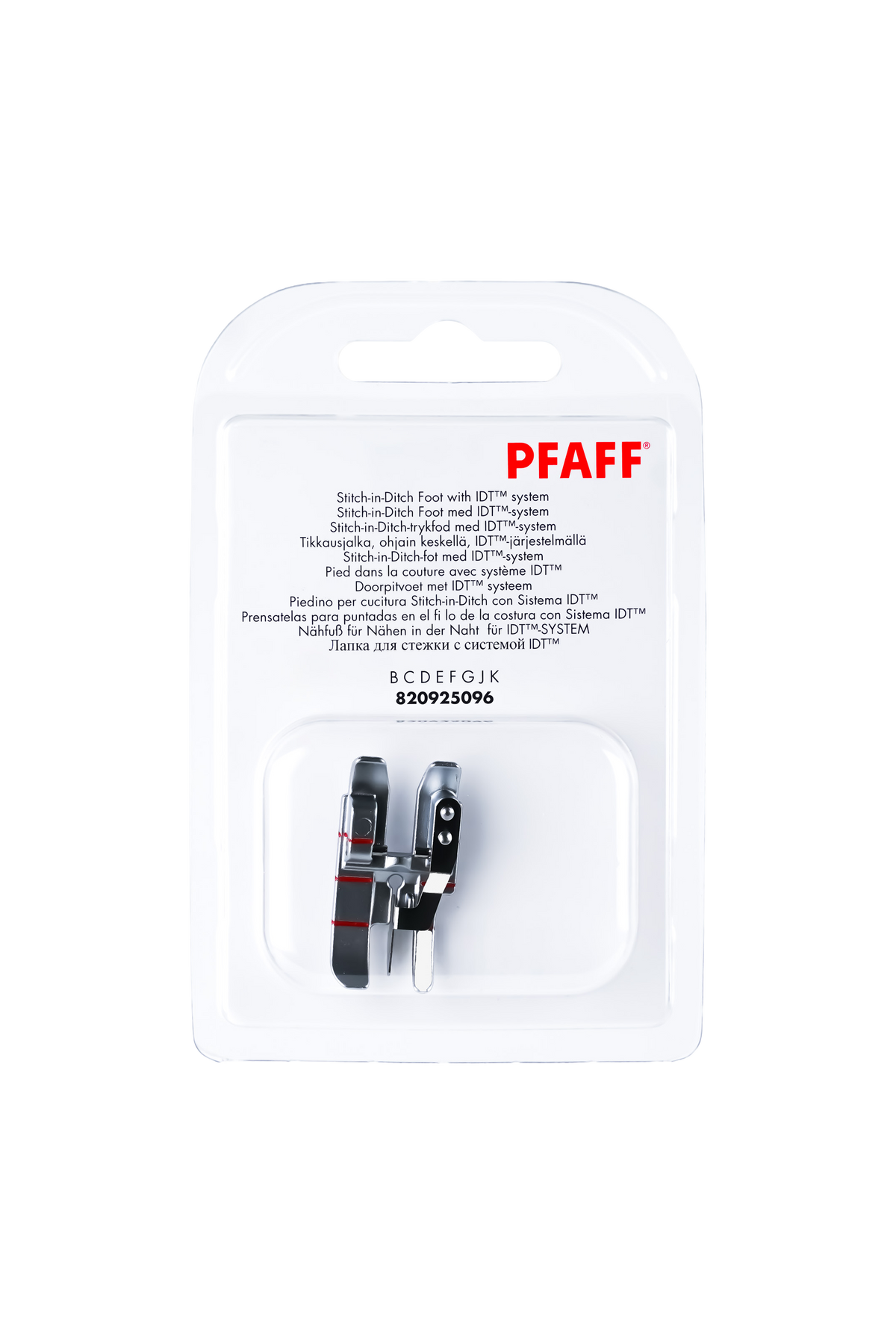 PFAFF Nähfuß für Nähen in der Naht für IDT-System J K L in Originalverpackung von vorne