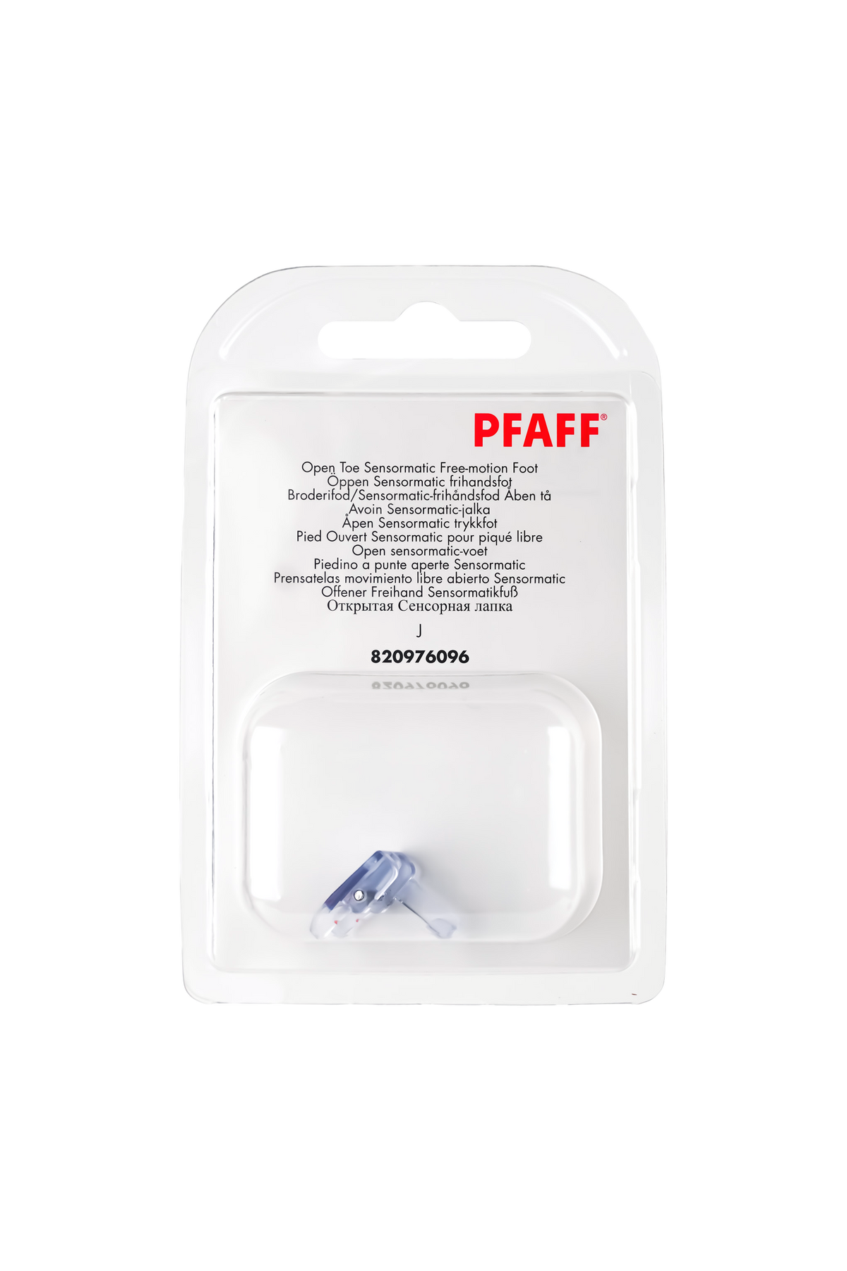 PFAFF Offener Sensormatic-Freihandfuß J L in vollständiger Originalverpackung von vorne mit sichtbarem Nähfuß