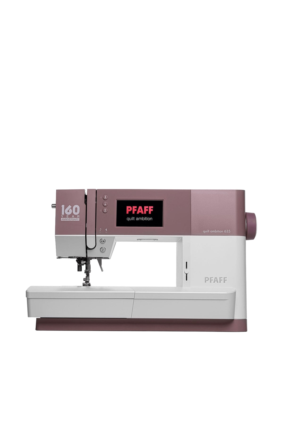 PFAFF quilt ambition 635 Nähmaschine in gerader Frontansicht, freigestellt ohne Bodenschatten