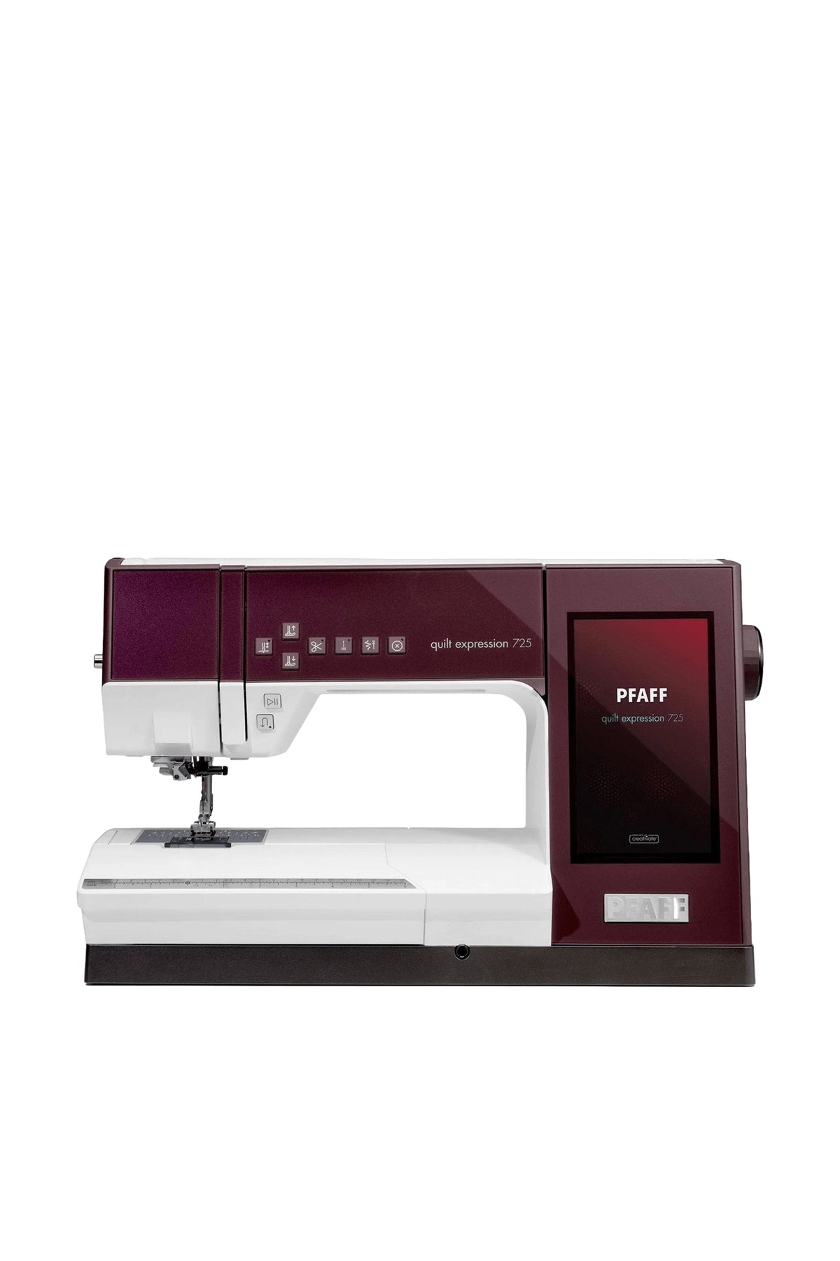 PFAFF quilt expression 725 Nähmaschine in gerader Frontansicht, freigestellt ohne Bodenschatten