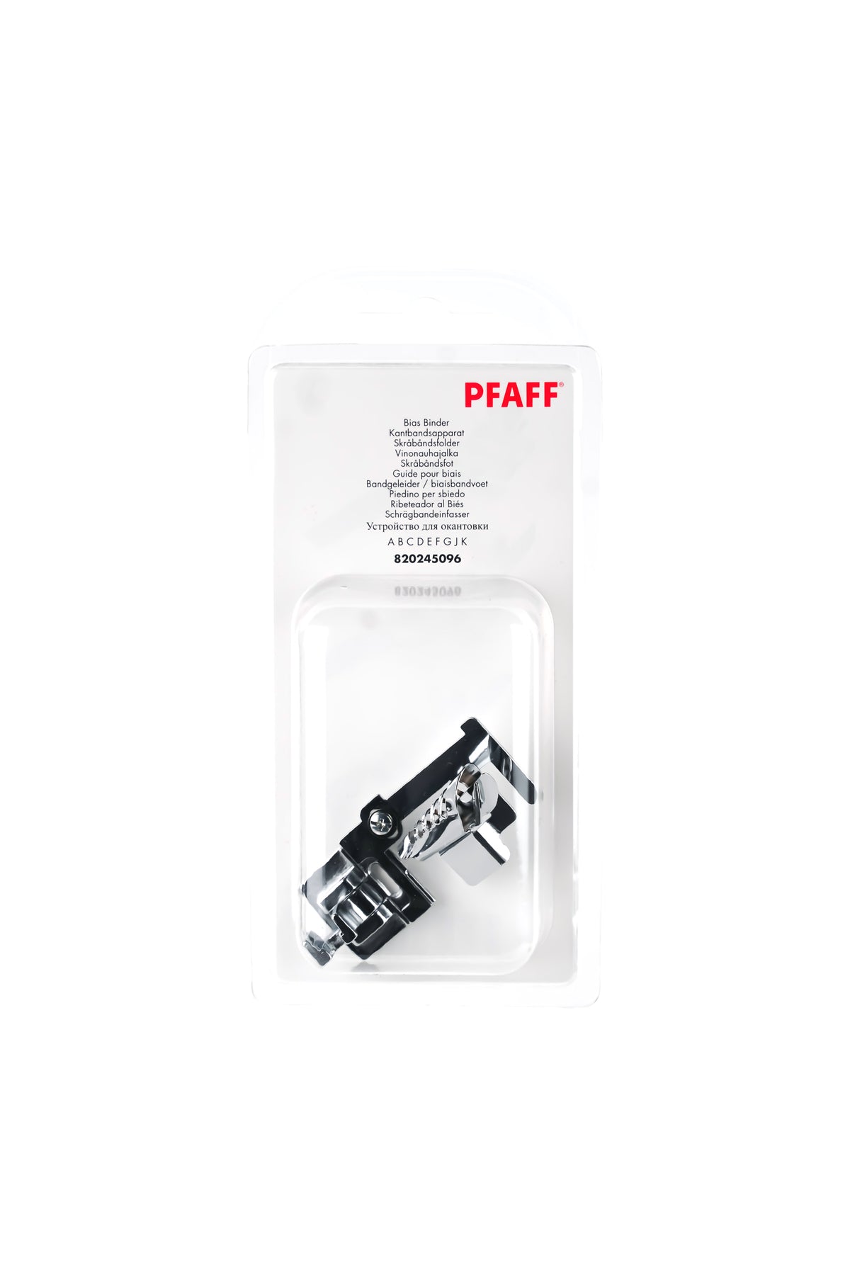 PFAFF Schrägbandeinfasser J K L in vollständiger Originalverpackung von vorne mit sichtbarem Nähfuß