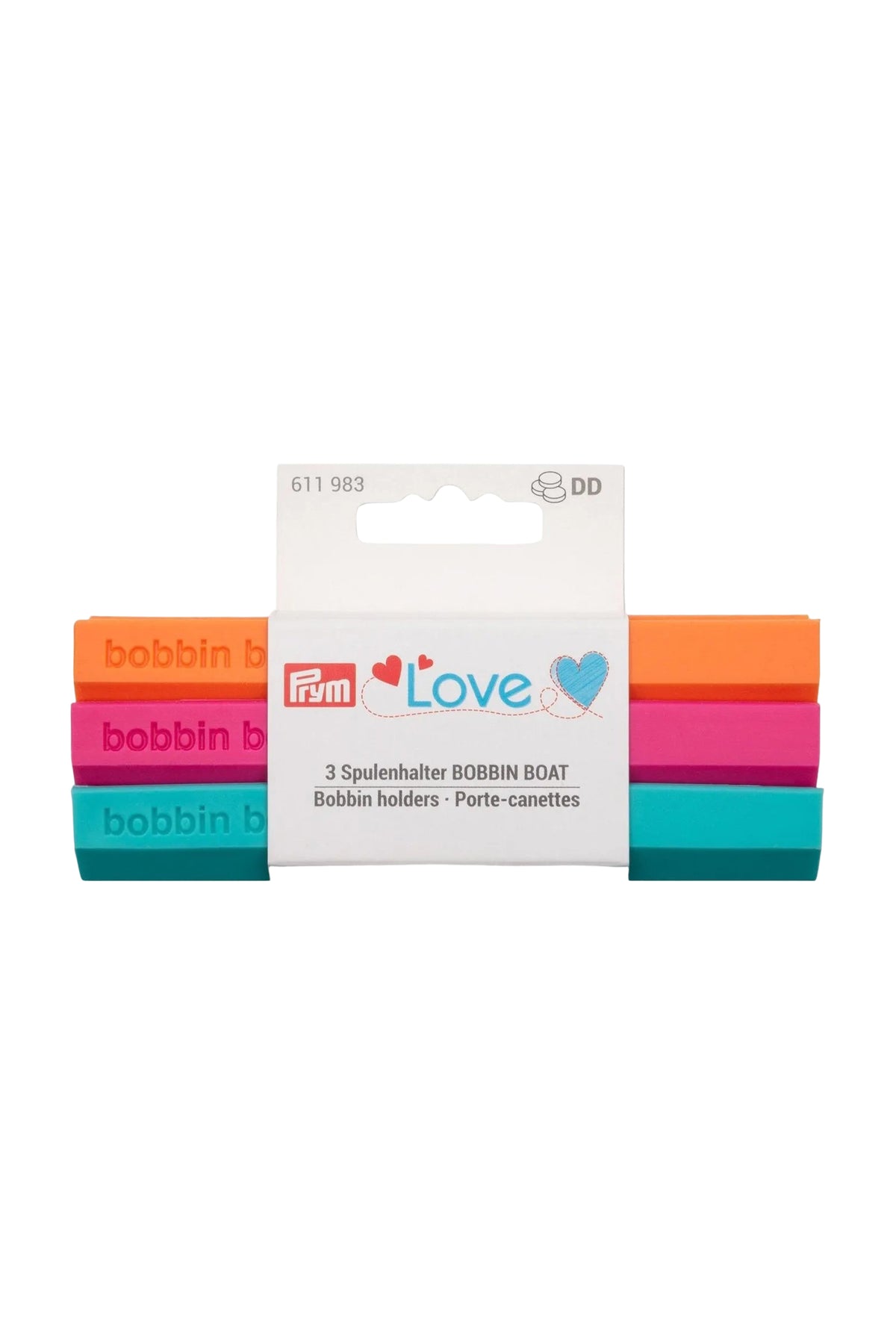 PRYM Love BOBBIN BOAT Spulenhalter mit drei farbigen Spulenhaltern