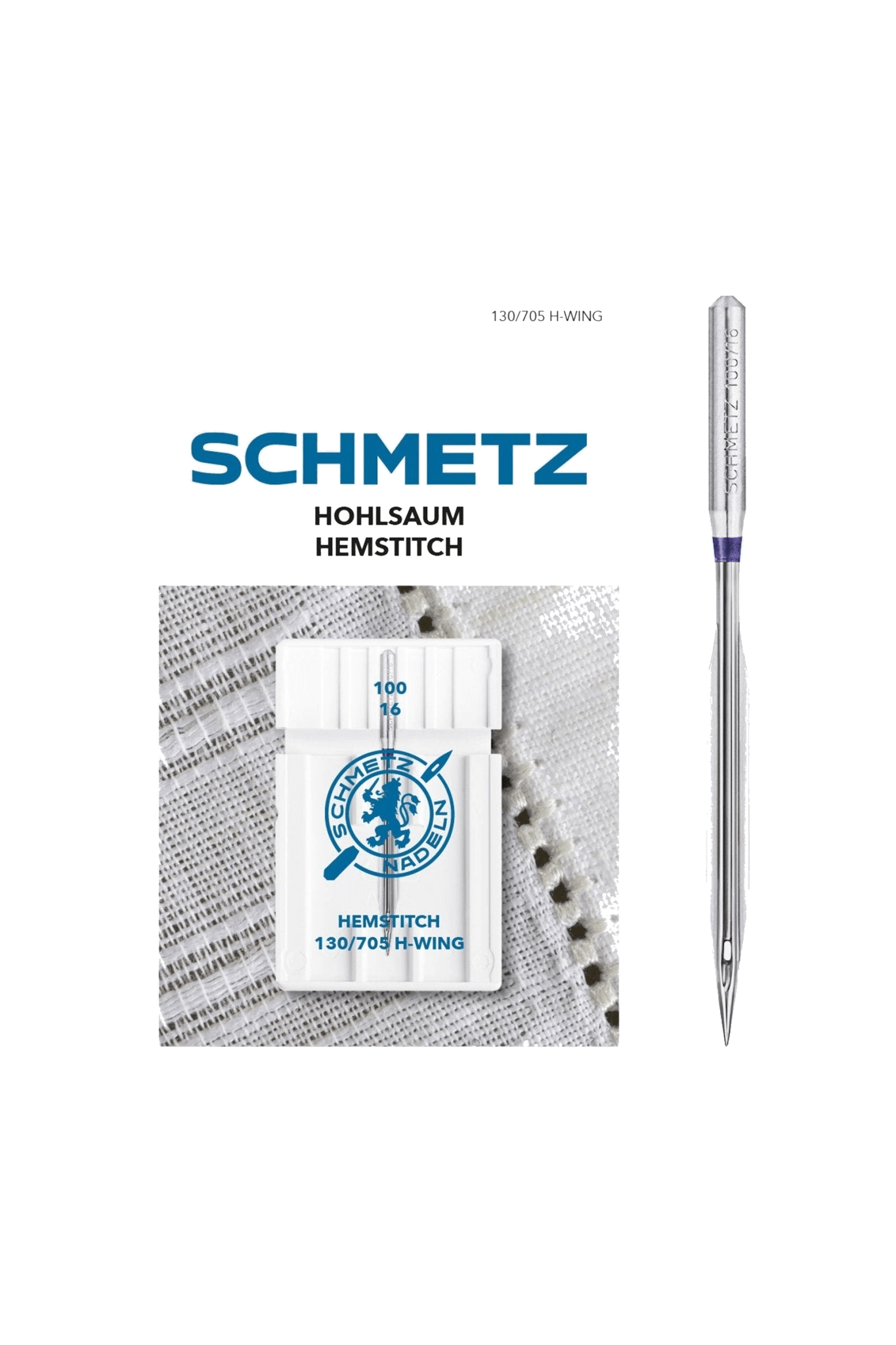 Schmetz Hohlsaum-Nadel Stärke 100 / System 130/705 H-WING in Produktansicht