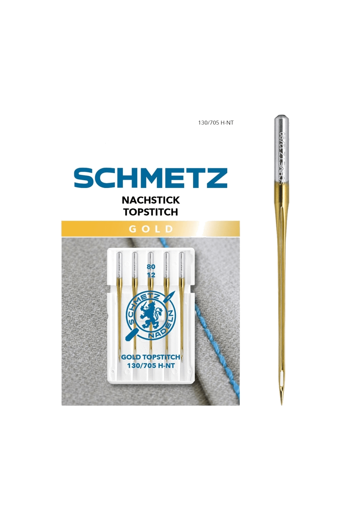 Schmetz Nachstick-Nadel GOLD Stärke 80 / System 130 / 705 H-NT in Produktansicht