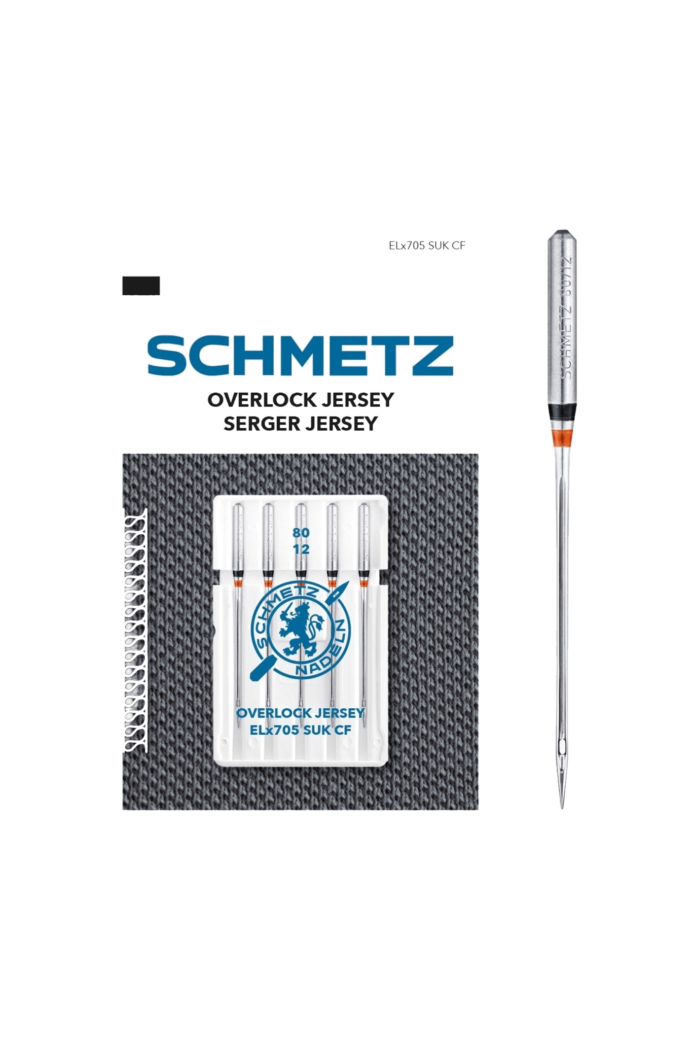 Schmetz Overlock Jersey-Nadel Stärke 80 / System ELx705 SUK CF in Produktansicht