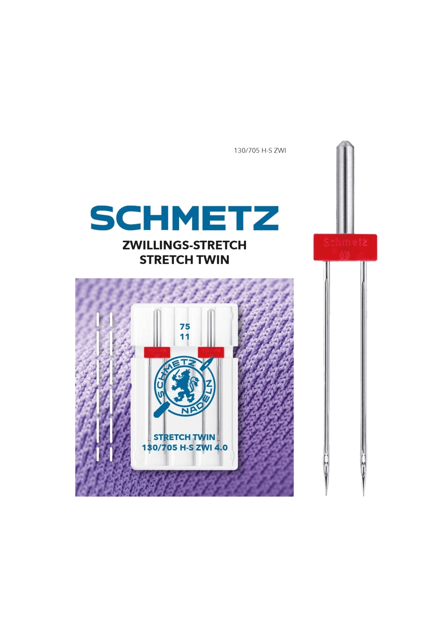 Schmetz Zwillings-Stretch-Nadel Stärke 75 / System 130 / 705 H-S ZWI 4.0 DMS in Produktansicht