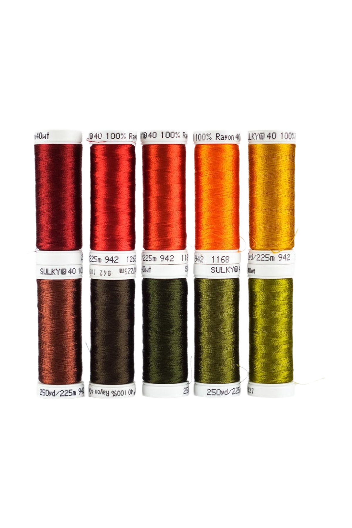 Ti SULKY Rayon 40 Snap-spoler fra BOHO-sættet i varme røde, orange, brune og grønne nuancer