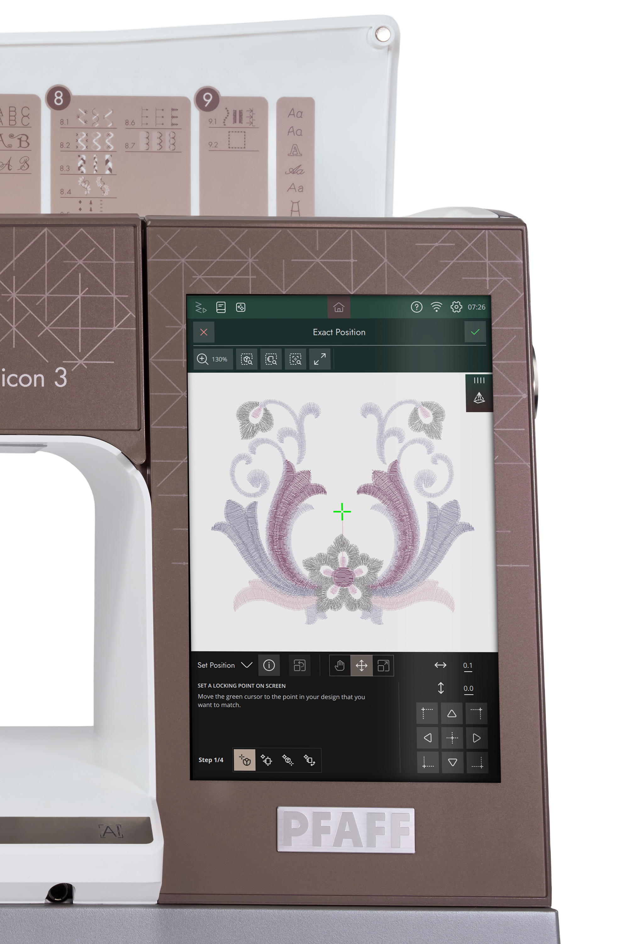Exakte Positionierung eines Stickmotivs auf dem Display der PFAFF creative icon 3