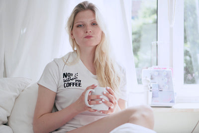 Stickdatei Schriftzug "Not without my coffee"