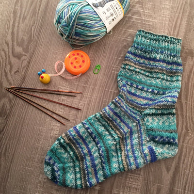 Diese erste Socken hat Sandra nach dem »Sockenworkshop« gestrickt