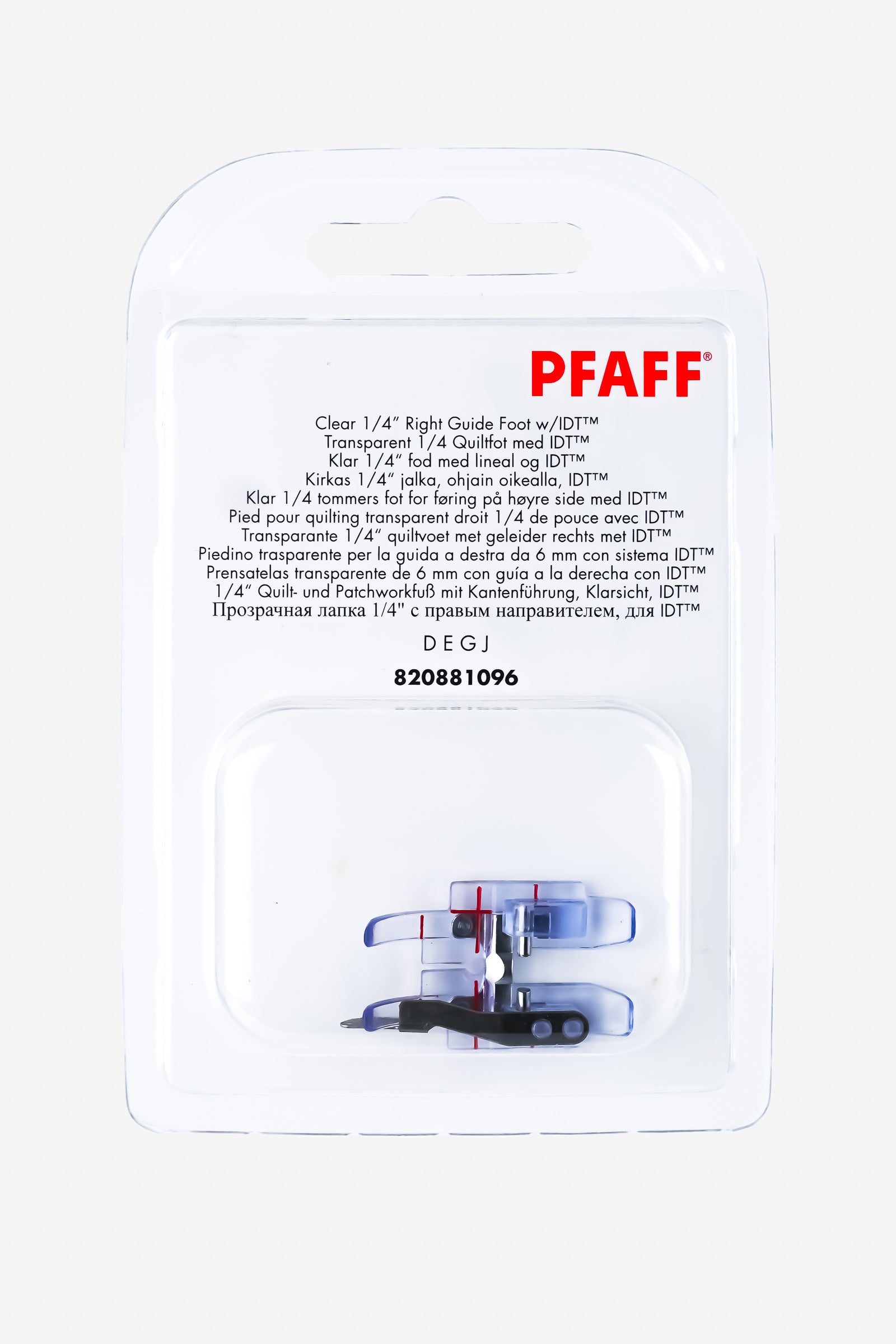 PFAFF 1/4"-Quilt- und Patchworkfuss mit Kantenführung Klarsicht