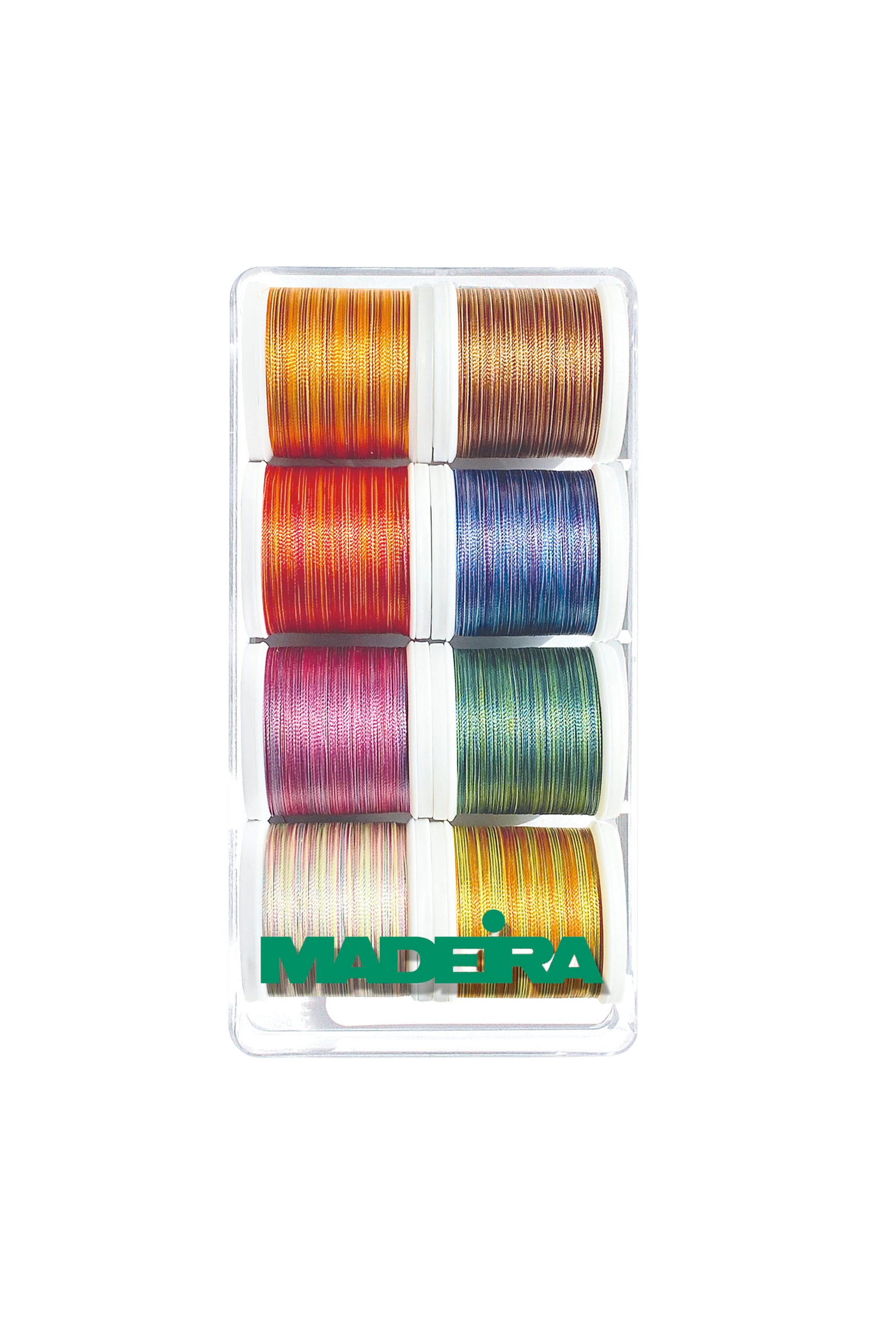 Madeira Polyneon 40 Multicolor Garnbox mit acht farbwechselnden Stickgarnspulen à 200 m