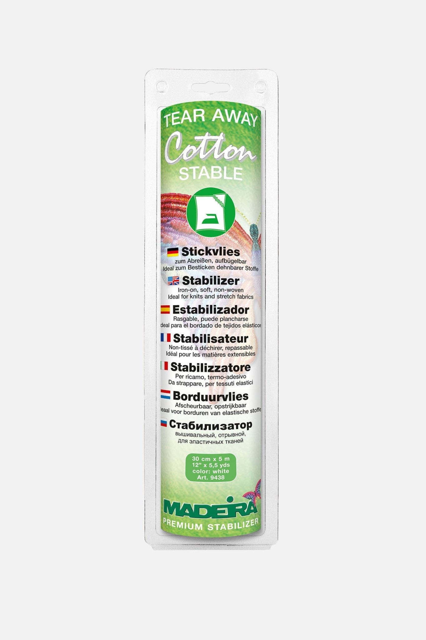 Madeira Cotton Stable – aufbügelbares Stickvlies zum Abreißen (Art. 9438, 30 cm × 5 m) - Make ma!