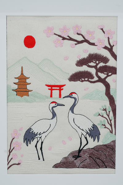 Stickdatei Japan Störche