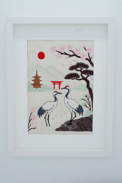 Stickdatei Japan Störche