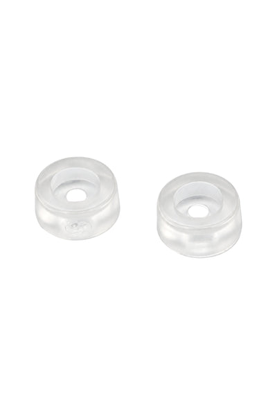 Zwei transparente bernette Gummidämpfer für die Freiarmbasis in Schrägansicht